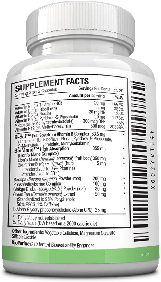 MemorySyl: Memory Boosting Supplement with Lion’s Mane and BioPerine - Enhance Focus, Concentration, and Cognitive Health - 60 Vegan Capsules