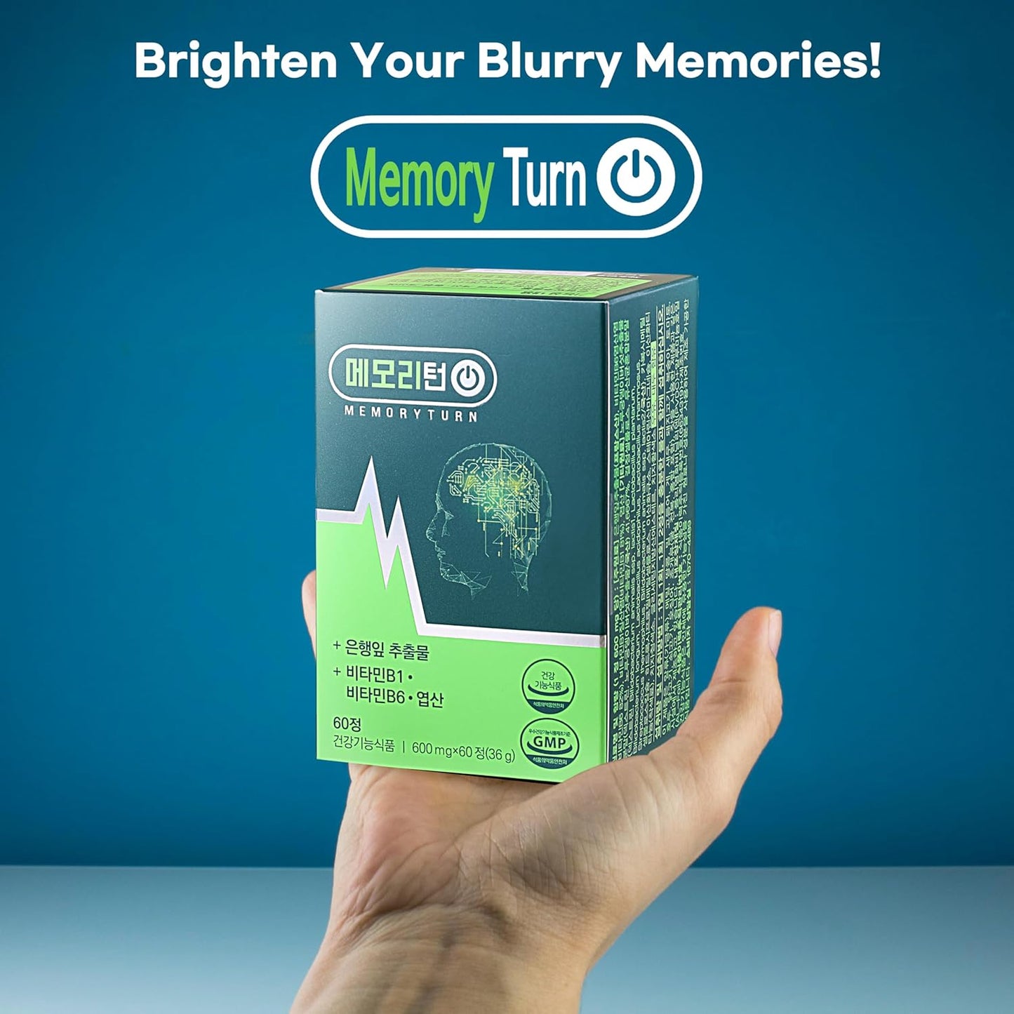 Memoryturn Brain Boost Supplement with Ginkgo Biloba & Lion’s Mane Extract - Enhance Memory, Cognitive Function, Circulation & Immune Support