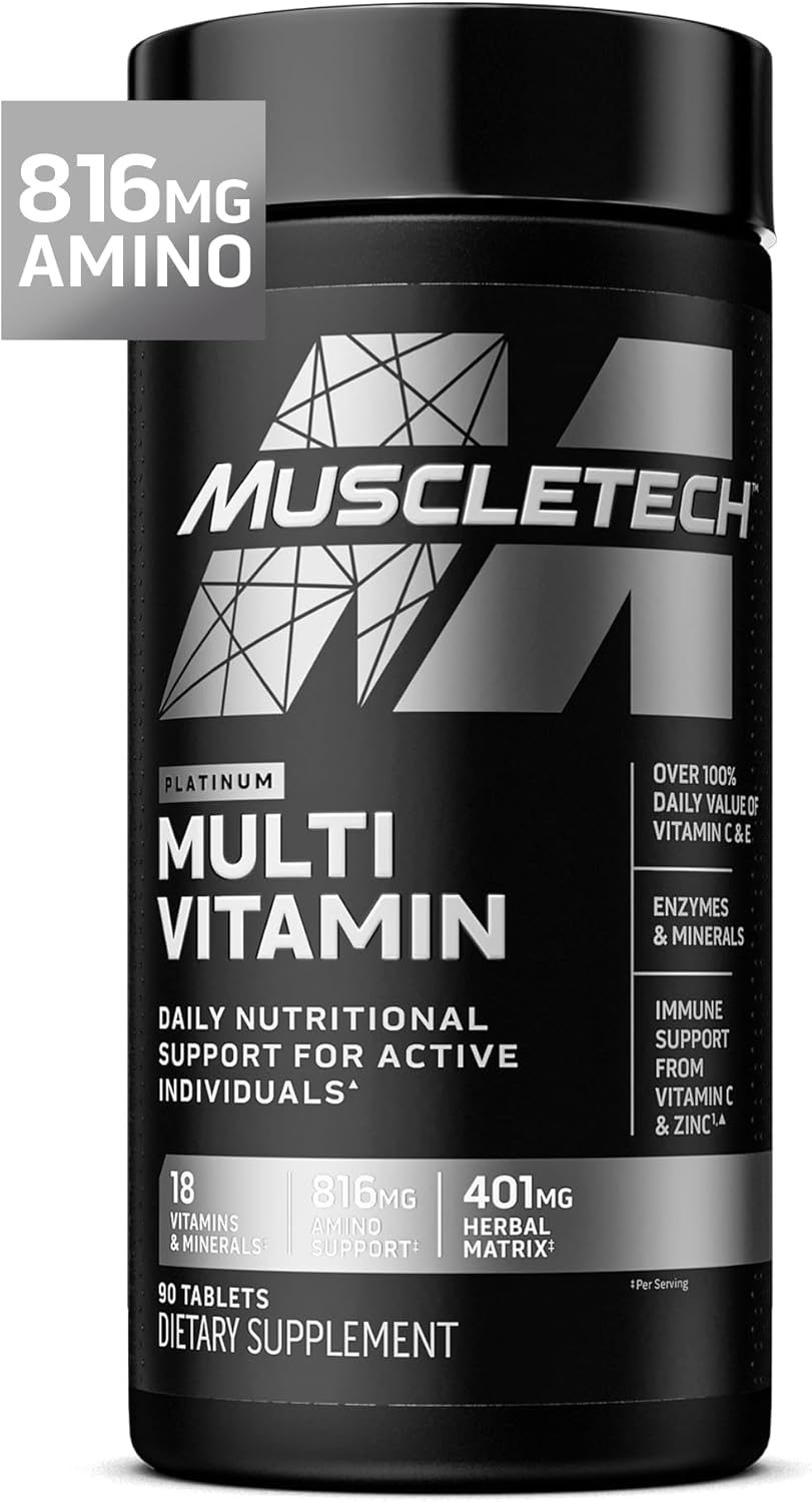 Men and Women's MuscleTech Platinum Multivitamin - Immune Support Supplement with 18 Vitamins & Minerals - Daily Workout Capsules (90 Count)