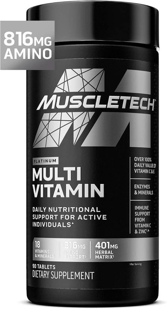 Men and Women's MuscleTech Platinum Multivitamin - Immune Support Supplement with 18 Vitamins & Minerals - Daily Workout Capsules (90 Count)