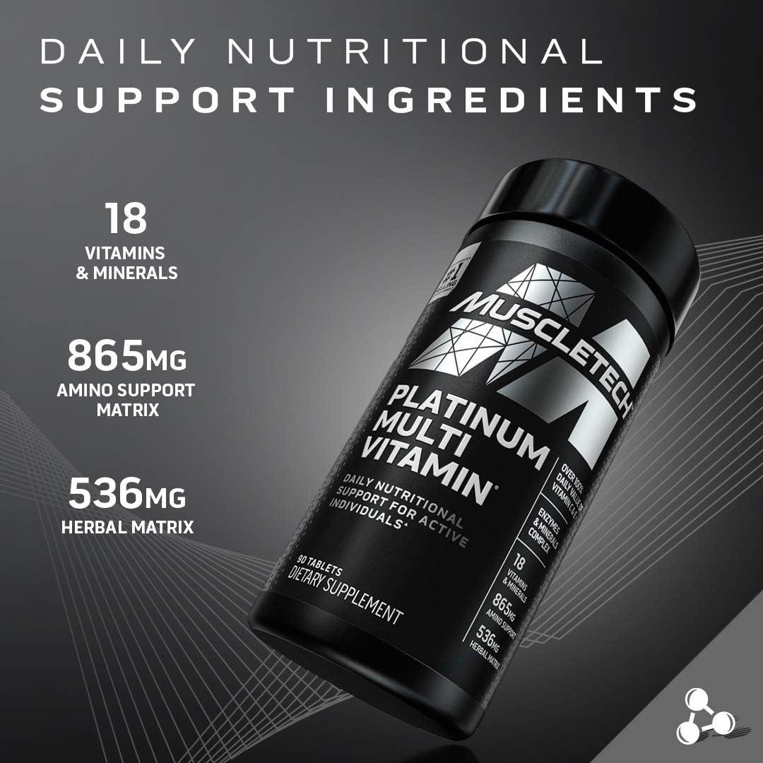 Men and Women's MuscleTech Platinum Multivitamin - Immune Support Supplement with 18 Vitamins & Minerals - Daily Workout Capsules (90 Count)