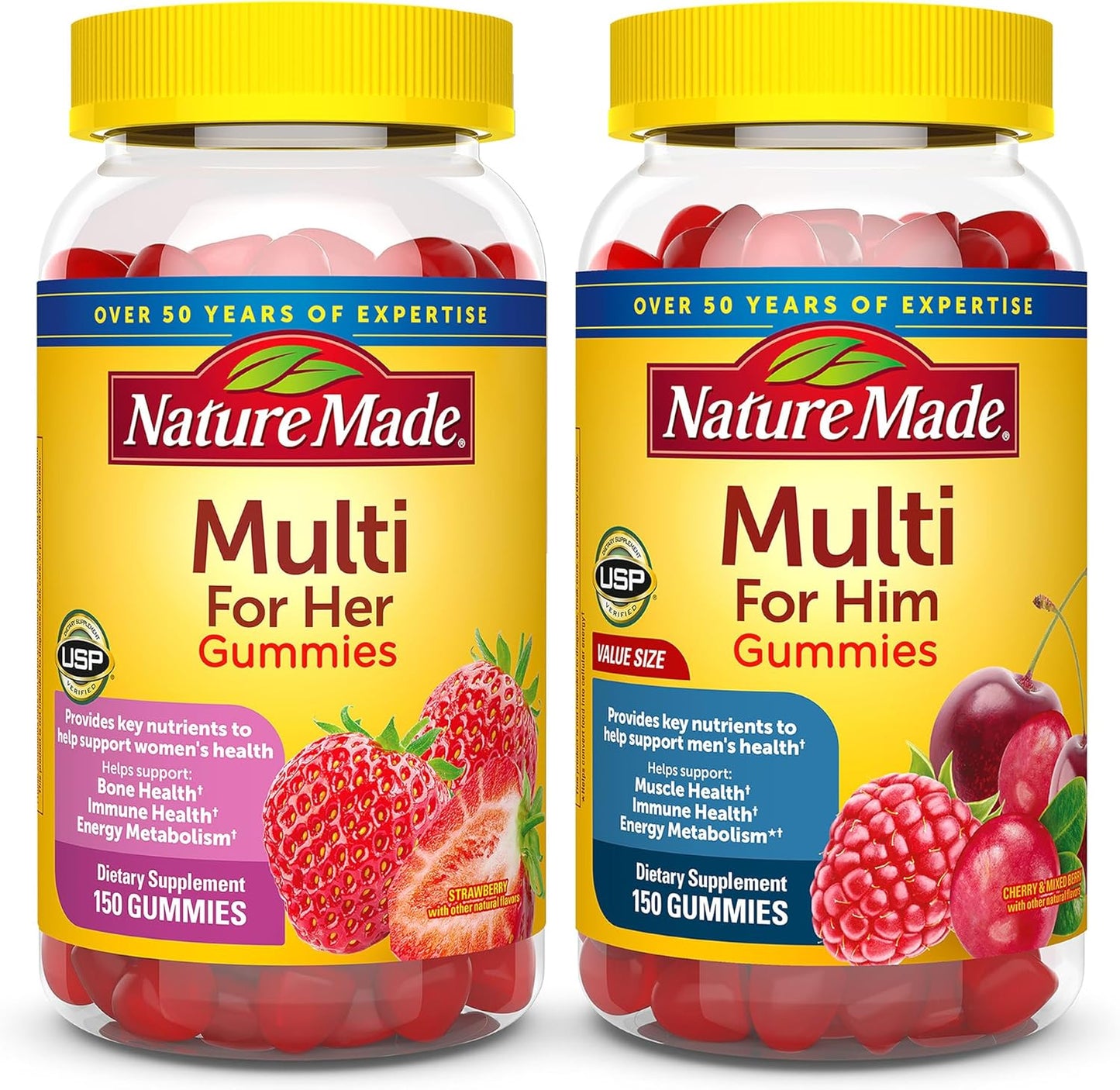 Men and Women's Nature Made Multivitamin Gummy Combo Pack with Vitamin C, D3, B Vitamins, Zinc - 2 Bottles