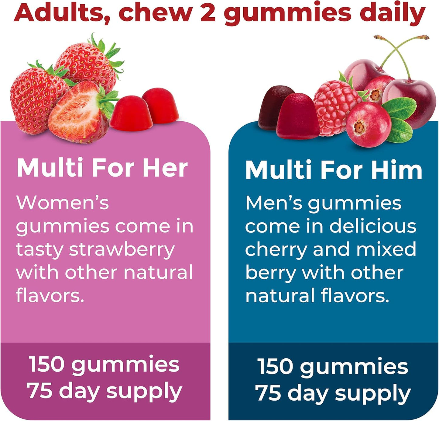 Men and Women's Nature Made Multivitamin Gummy Combo Pack with Vitamin C, D3, B Vitamins, Zinc - 2 Bottles