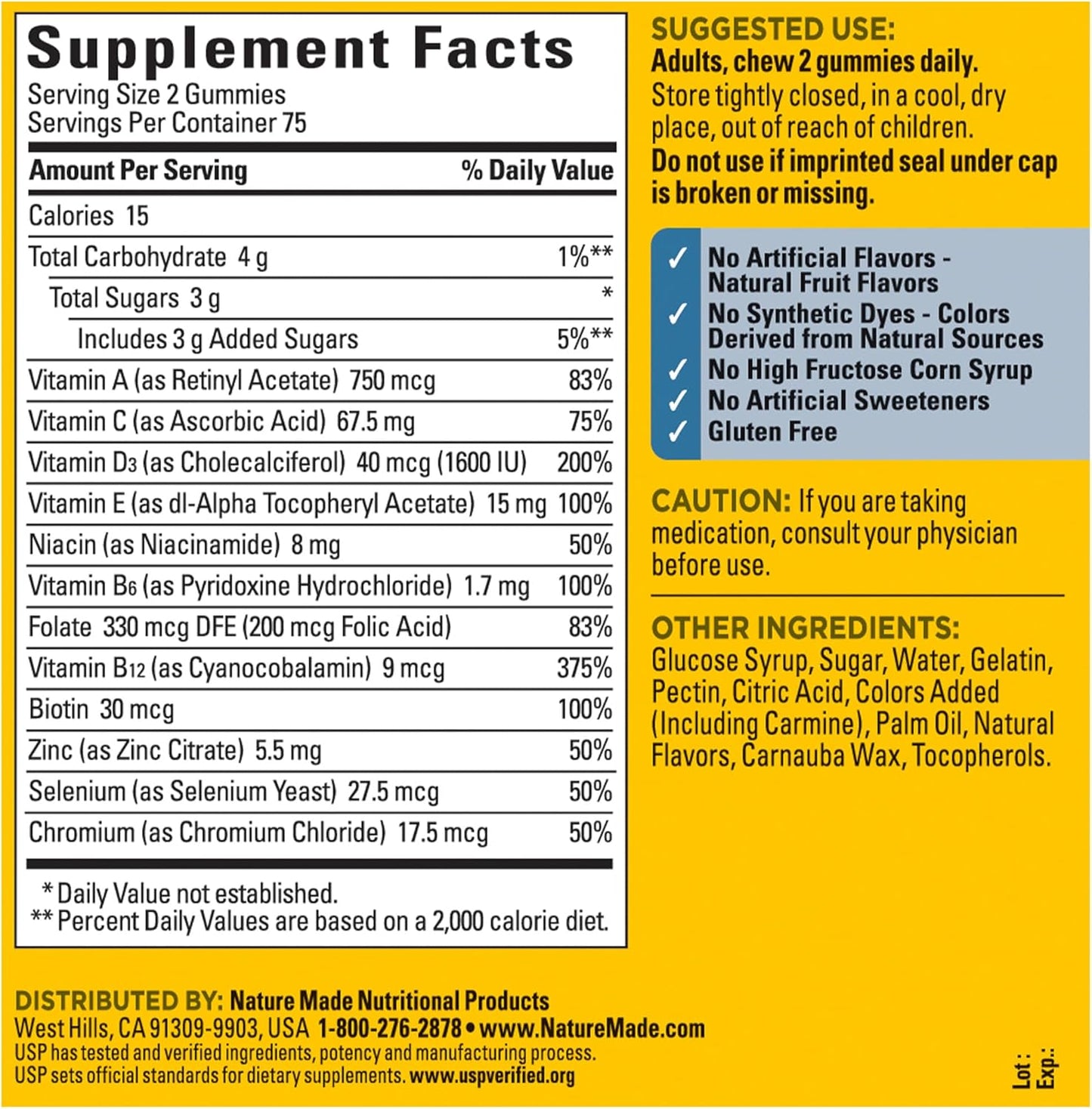 Men and Women's Nature Made Multivitamin Gummy Combo Pack with Vitamin C, D3, B Vitamins, Zinc - 2 Bottles