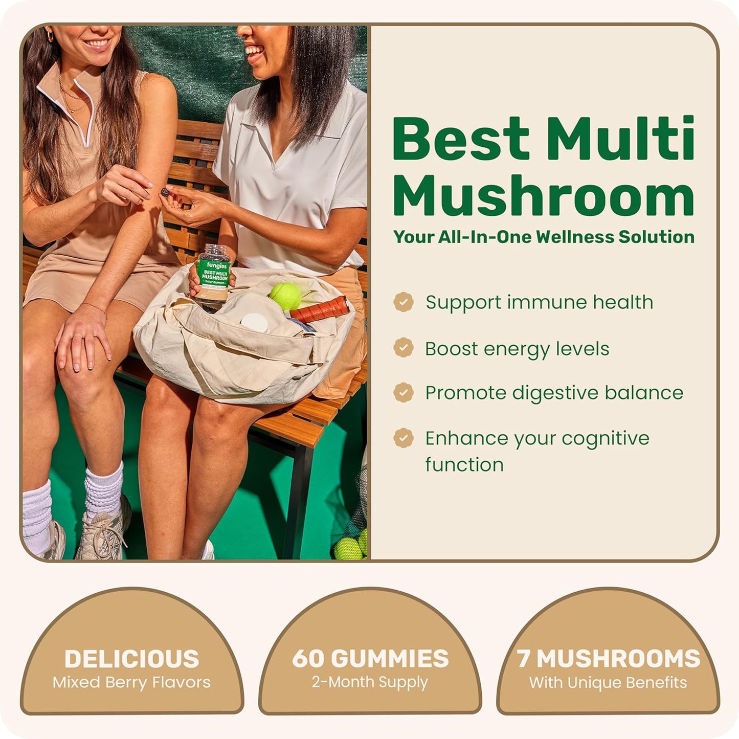 Men & Women's Mushroom Gummy Vitamins - Lion’s Mane, Cordyceps, Reishi & More - Gelatin-Free & Vegan
