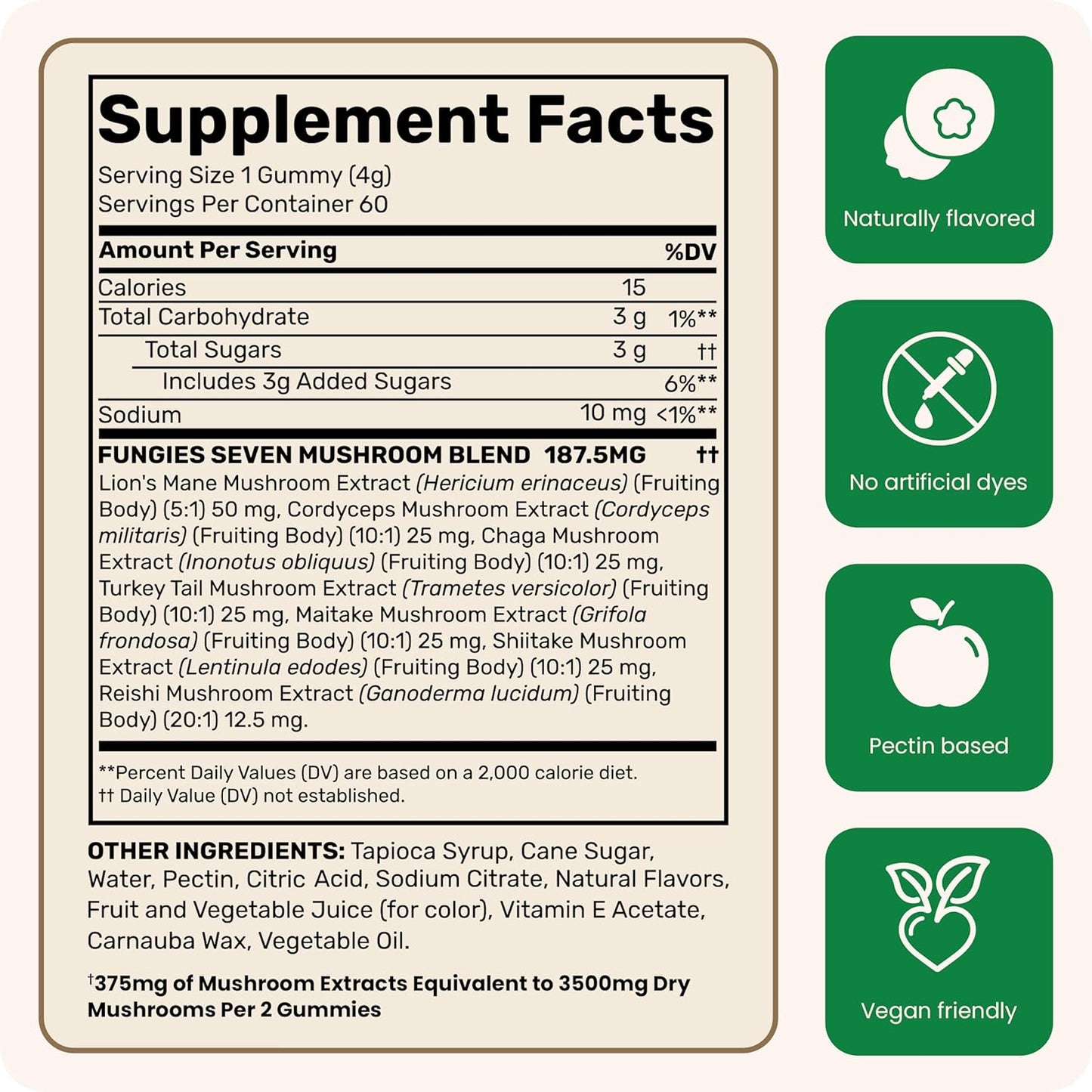 Men & Women's Mushroom Gummy Vitamins - Lion’s Mane, Cordyceps, Reishi & More - Gelatin-Free & Vegan