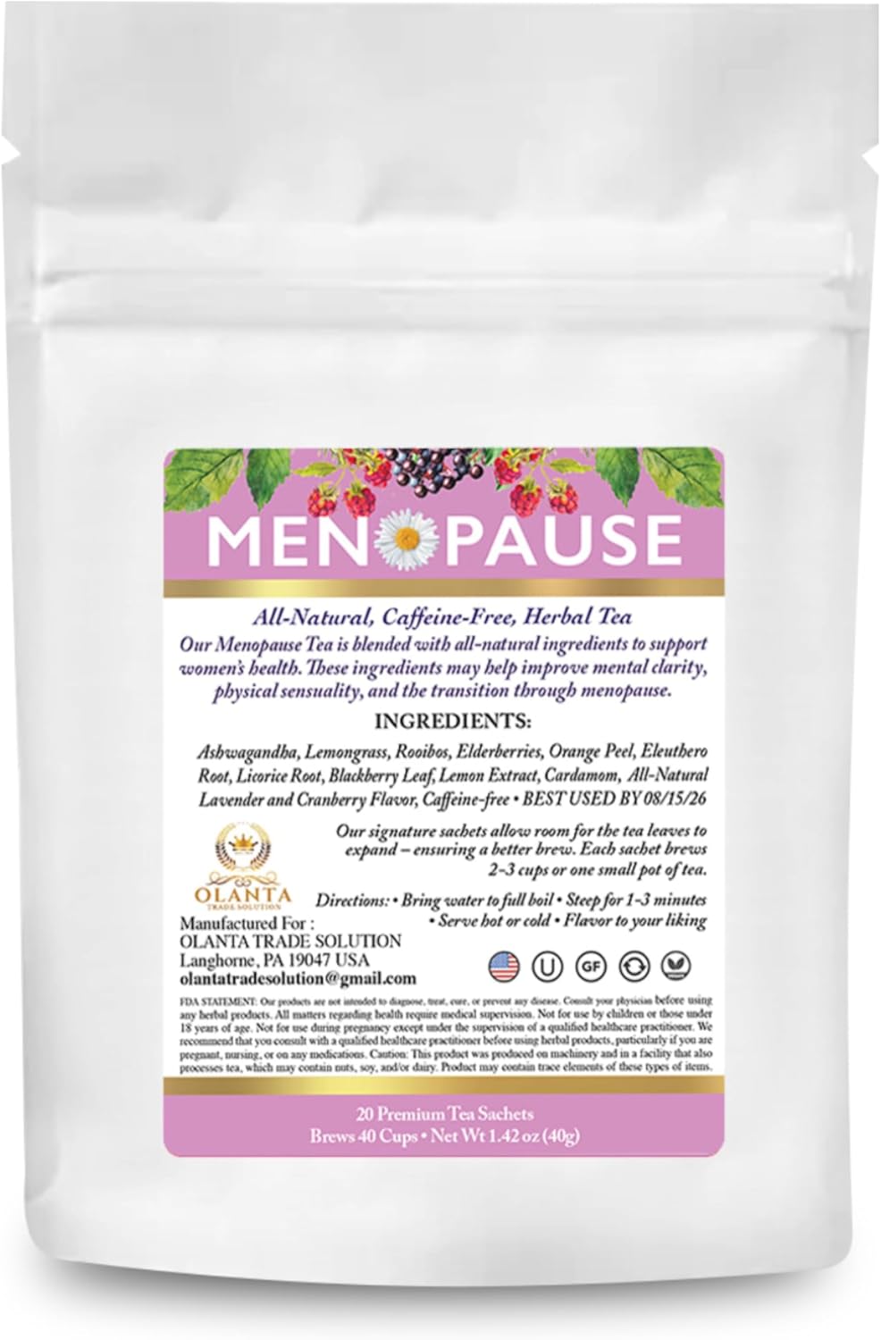 Menopause Comfort Tea: Herbal Menopause Supplements for Women to Ease Hot Flashes and Boost Immune Health - 40 Sachets