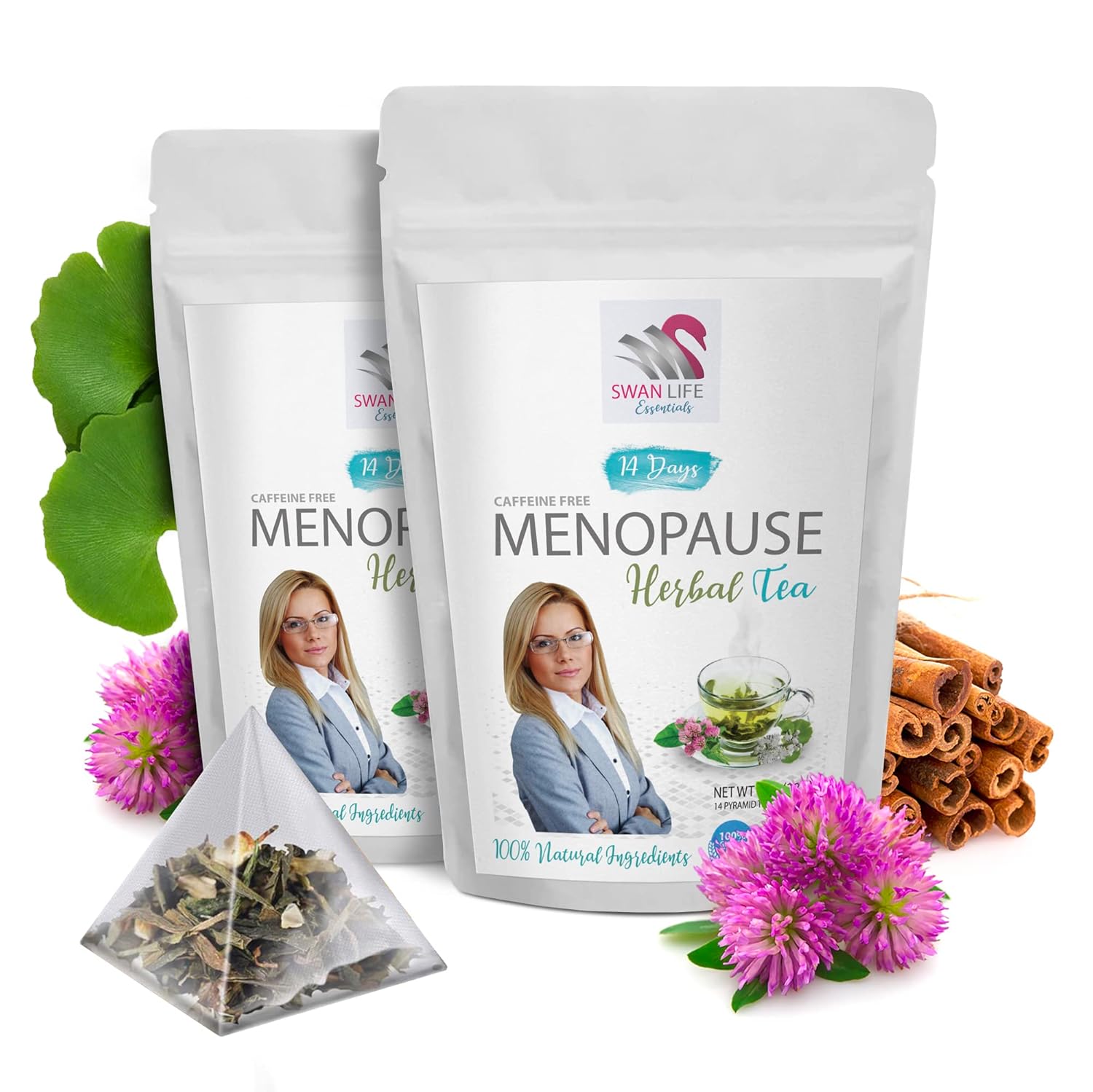 Menopause Herbal Tea for Hormonal Balance and Hot Flashes - Caffeine-Free Support for Women - 28 Day Supply