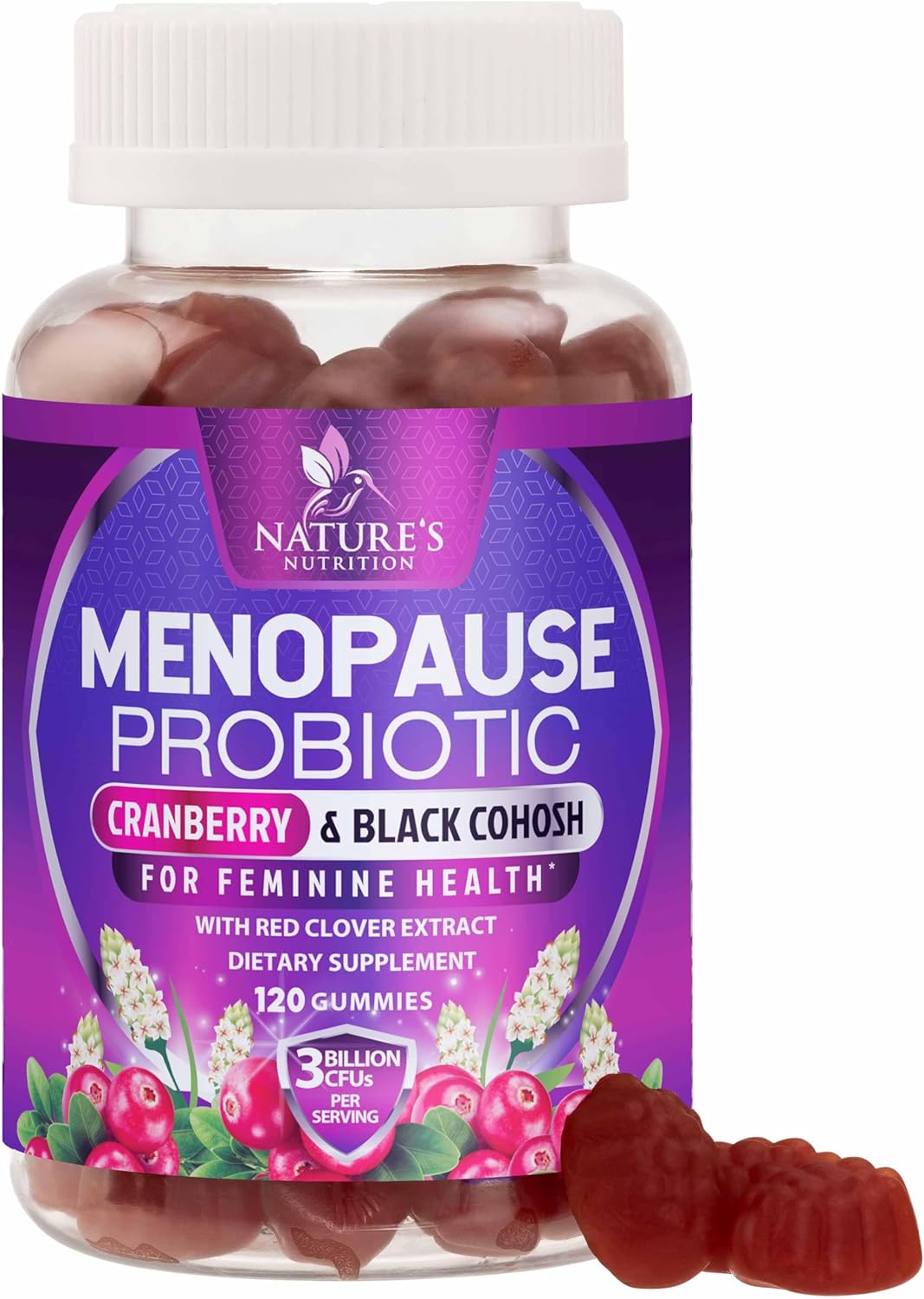 Menopause Probiotic Gummies with Cranberry for Women - Natural Relief for Hot Flashes, Night Sweats, PH Balance, Vaginal & Immune Health - 120 Gummies
