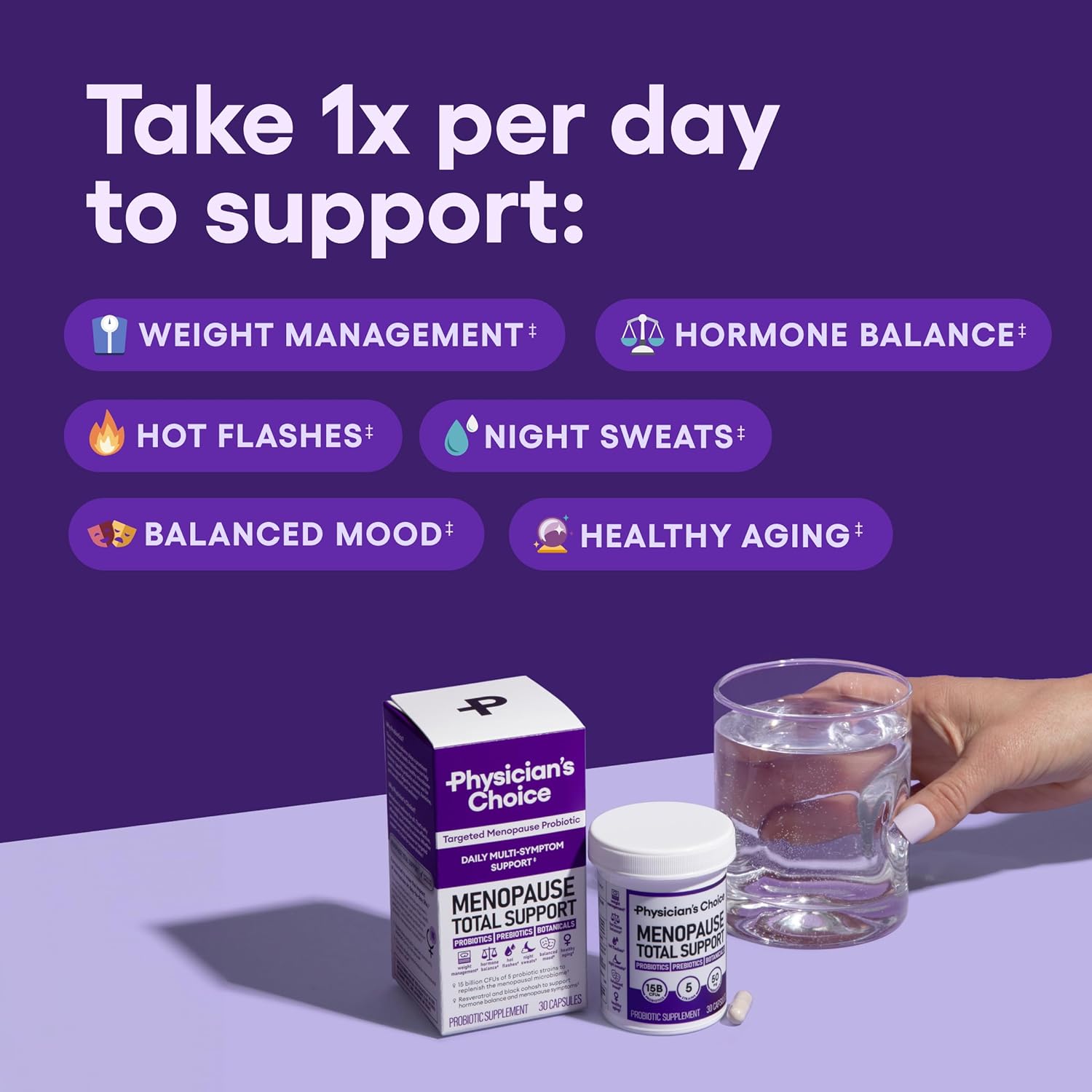 Menopause Probiotic Supplement for Women - Hormone Balance, Hot Flashes, Night Sweats, Weight Management - Black Cohosh, Resveratrol+ - 30ct