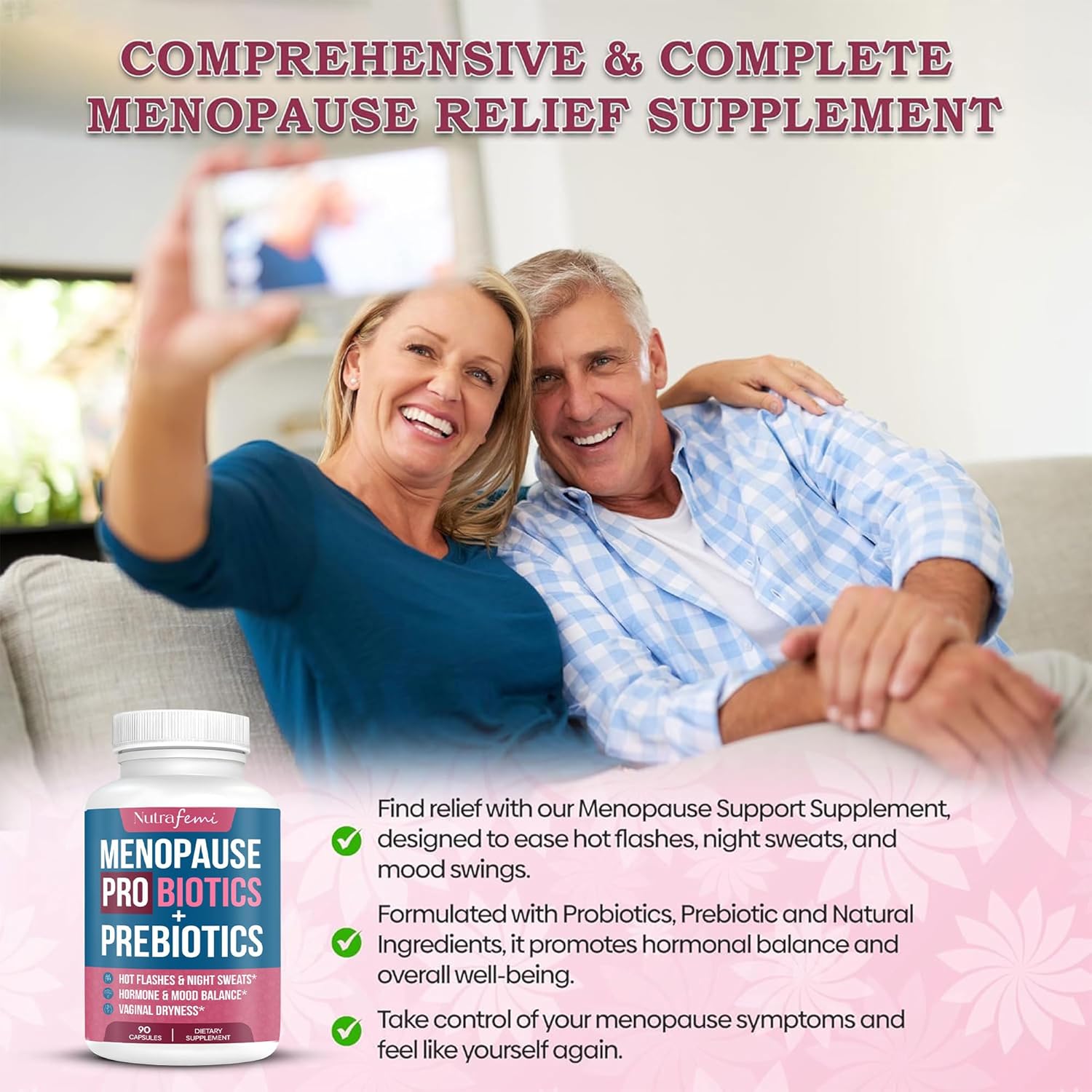 Menopause Probiotic Supplements for Women - 40 Billion CFU with DIM, Black Cohosh, and Dong Quai - Hormone Balance, Hot Flashes Relief - 30 Servings