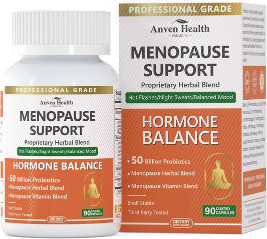 Menopause Probiotic Supplements for Women - Hot Flash Relief, Night Sweat Support, Gut Health - 90 Veggie Capsules with Herbs, Collagen Peptides, Vitamin B6 & D3