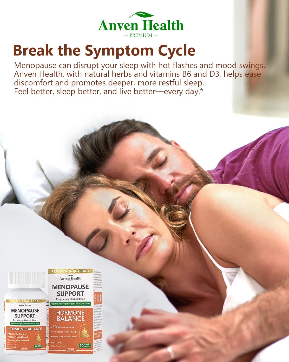 Menopause Probiotic Supplements for Women | Supports Hot Flashes, Night Sweats, Bloating, Gut Health | Herbal Blend with Collagen Peptides, Vitamin B6 & D3 | 180 Veggie Capsules