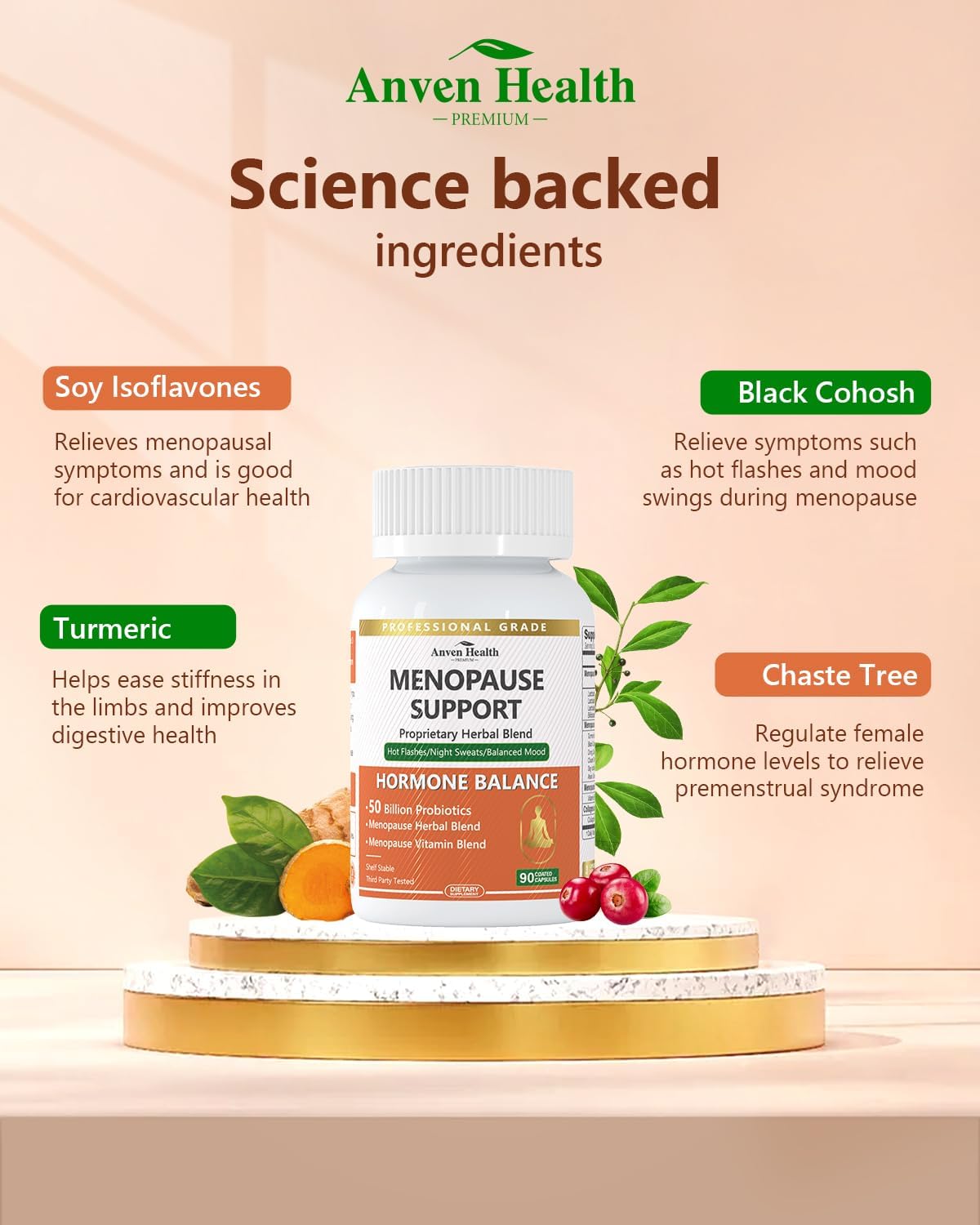 Menopause Probiotic Supplements for Women | Supports Hot Flashes, Night Sweats, Bloating, Gut Health | Herbal Blend with Collagen Peptides, Vitamin B6 & D3 | 180 Veggie Capsules