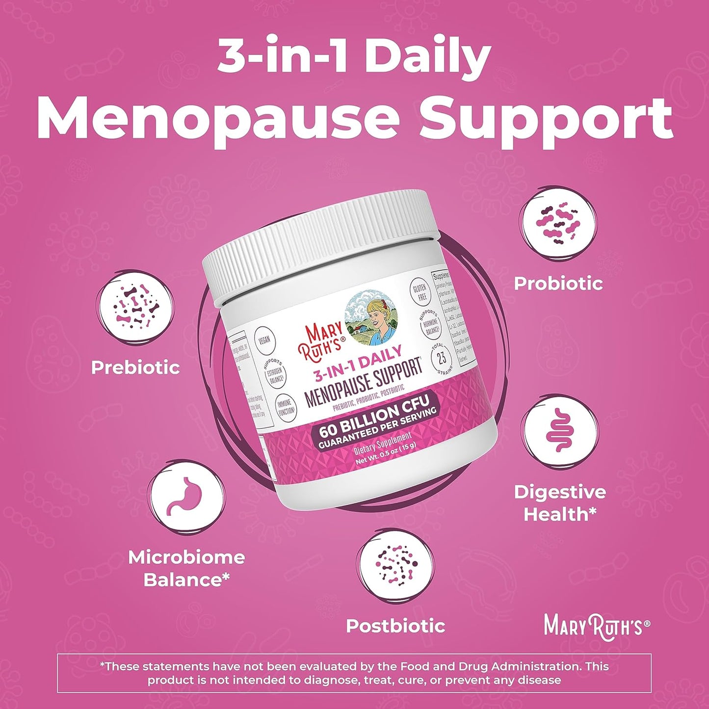Menopause Probiotics for Women | Hormonal Support & Estrogen Supplement | Clinically Tested | 60 Billion CFU | Allergen Free | 0.5 oz