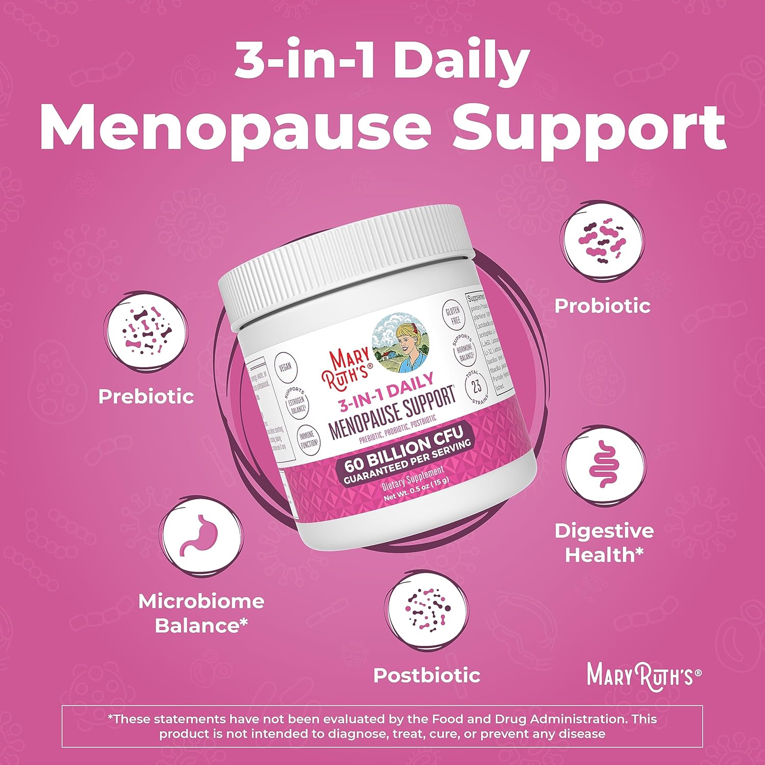 Menopause Probiotics for Women | Hormonal Support & Estrogen Supplement | Clinically Tested | 60 Billion CFU | Allergen Free | 0.5 oz