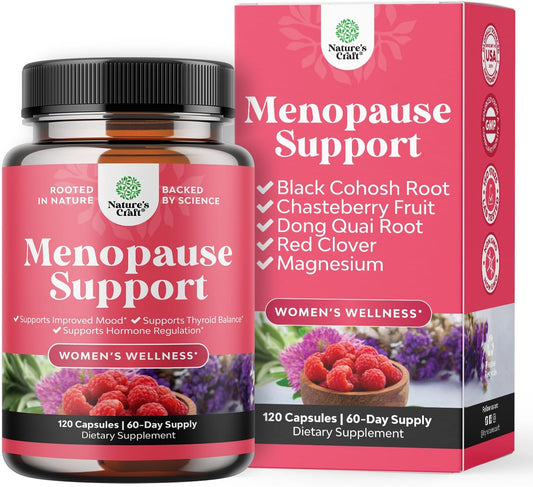 Menopause Relief Capsules for Women - Herbal Supplement for Hormone Balance, Night Sweats, Hot Flashes, Mood Swings - Dong Quai, Chaste Berry, Black Cohosh - 120 Count Pack