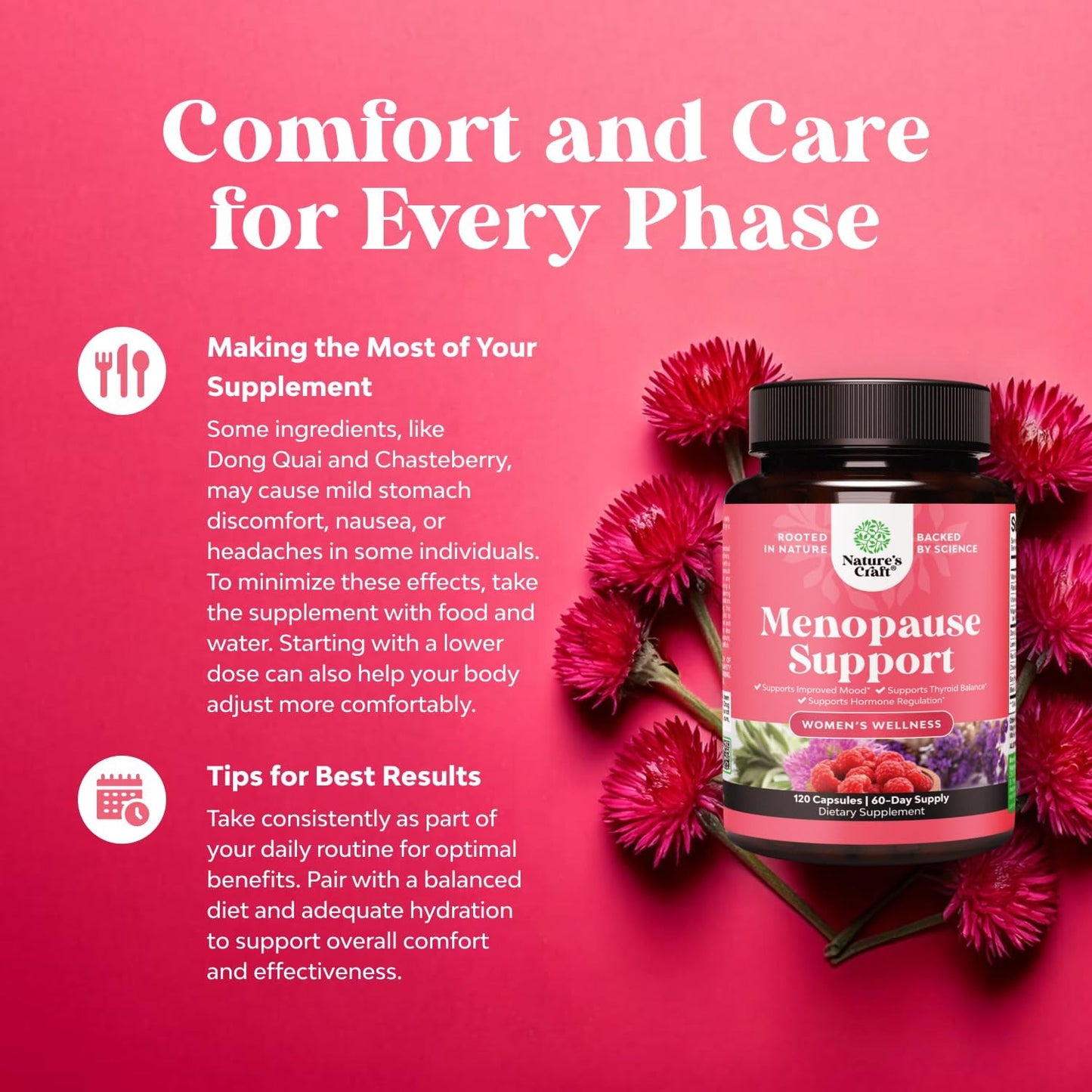 Menopause Relief Capsules for Women - Herbal Supplement for Hormone Balance, Night Sweats, Hot Flashes, Mood Swings - Dong Quai, Chaste Berry, Black Cohosh - 120 Count Pack