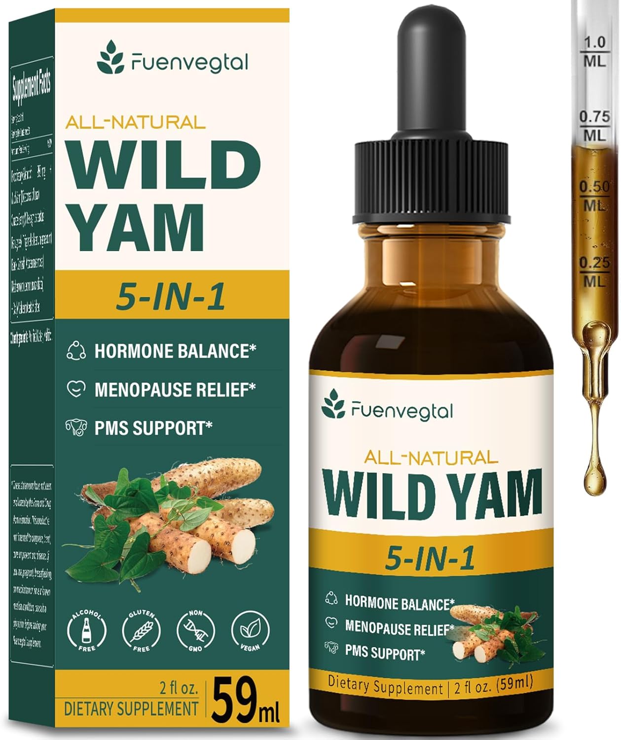 Menopause Relief Drops with Wild Yam Root, Fenugreek & Motherwort. Hormone Balance for Women, PMS Support. 2oz.