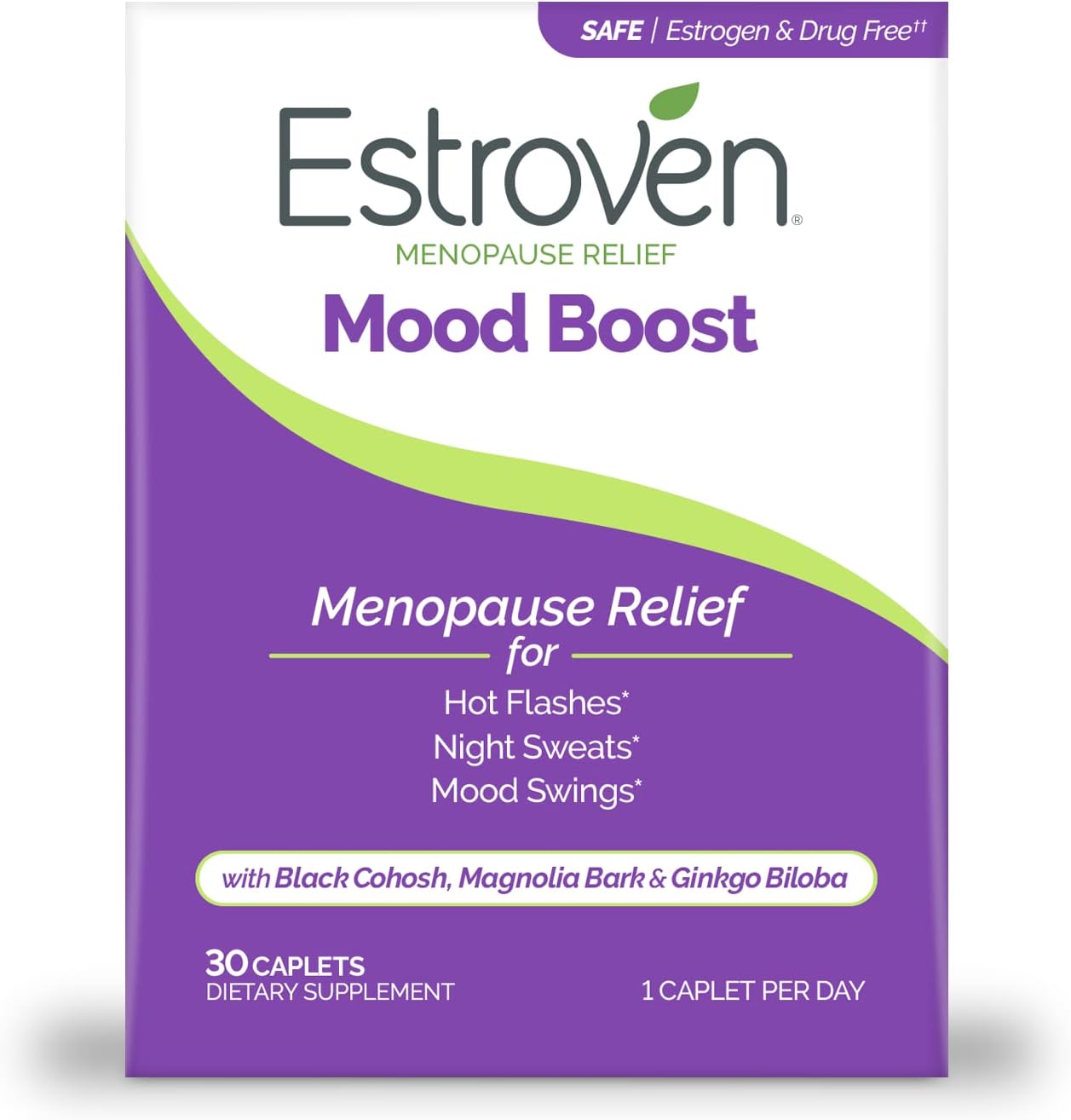 Menopause Relief: Estroven Mood Boost - 30 Ct. - Clinically Proven Ingredients for Mood Swings, Night Sweats, and Hot Flash Relief - Drug-Free & Gluten-Free