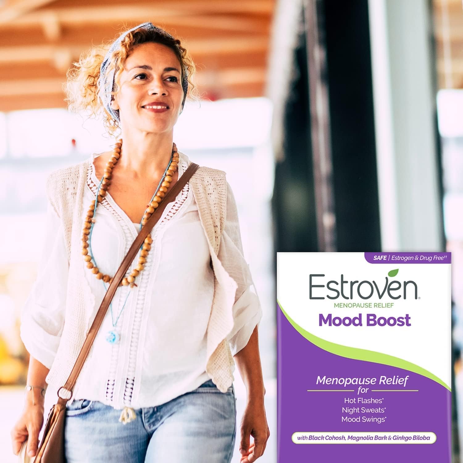 Menopause Relief: Estroven Mood Boost - 30 Ct. - Clinically Proven Ingredients for Mood Swings, Night Sweats, and Hot Flash Relief - Drug-Free & Gluten-Free