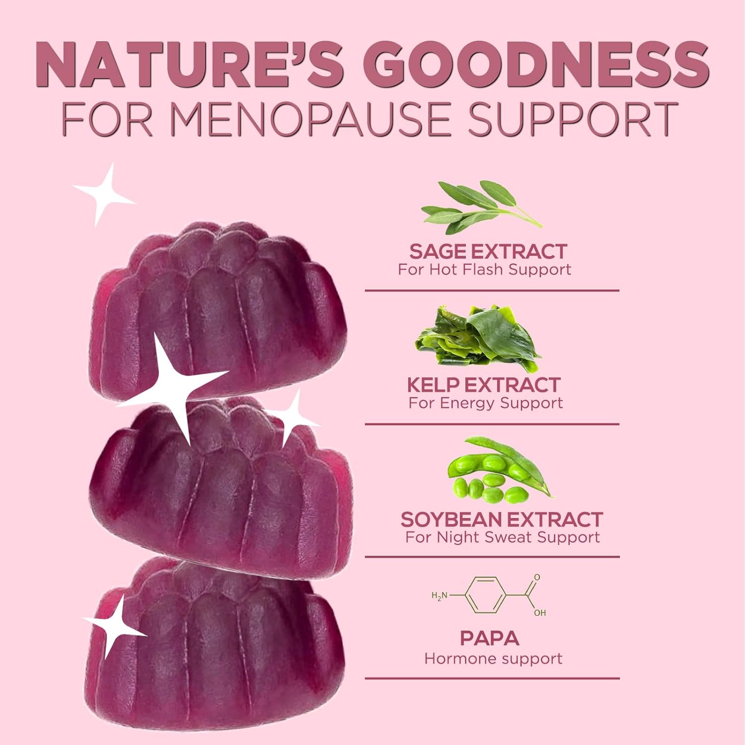 Menopause Relief Gummies for Women - Natural Menopause Support with Energy Boost - Hot Flash and Night Sweat Relief Supplement - 60 Gummies