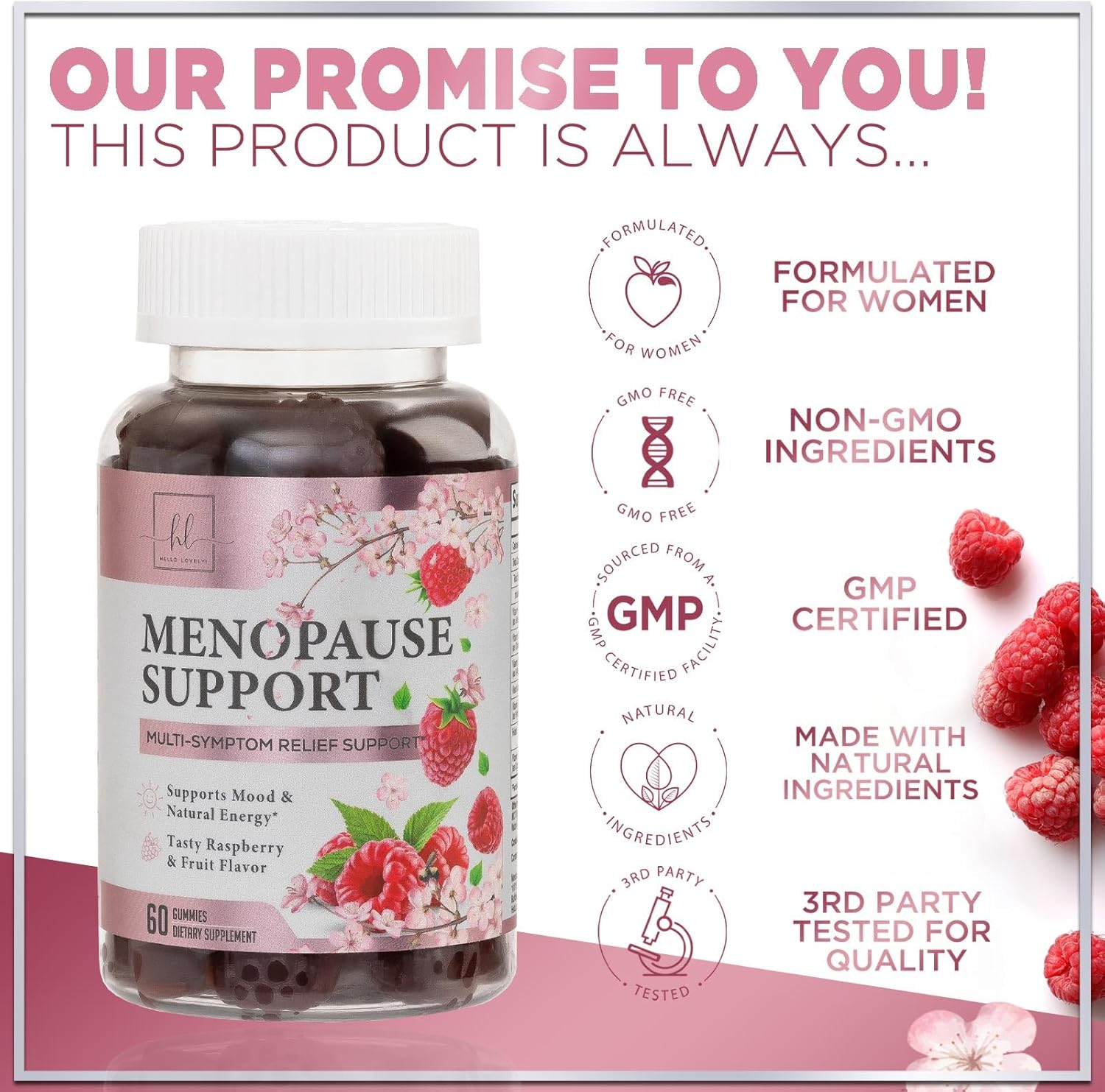 Menopause Relief Gummies for Women - Natural Menopause Support with Energy Boost - Hot Flash and Night Sweat Relief Supplement - 60 Gummies