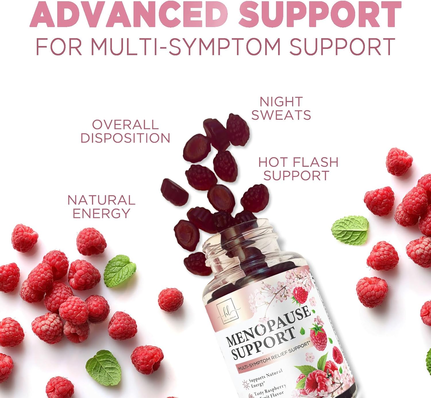 Menopause Relief Gummies for Women - Natural Menopause Support with Energy Boost - Hot Flash and Night Sweat Relief Supplement - 60 Gummies