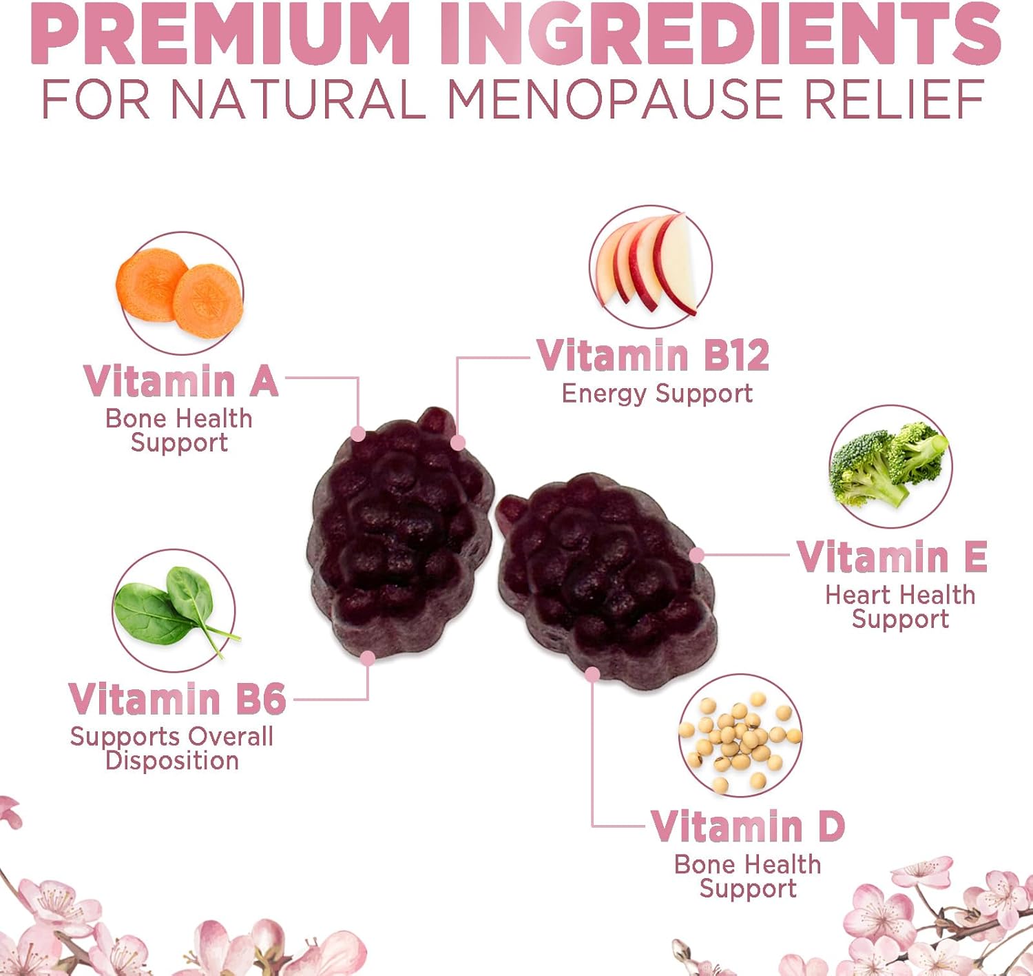 Menopause Relief Gummies for Women - Natural Menopause Support with Energy Boost - Hot Flash and Night Sweat Relief Supplement - 60 Gummies