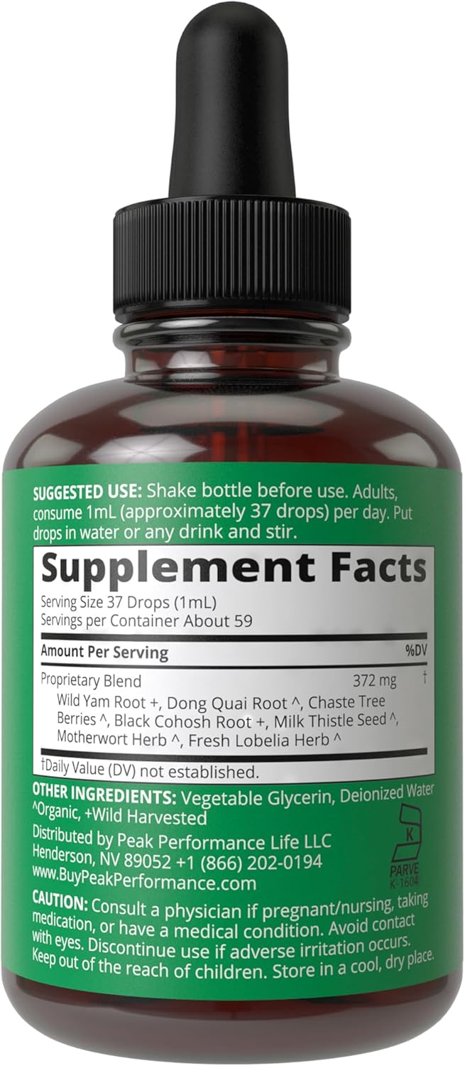 Menopause Relief Liquid Drops with 7 Herbal Ingredients for Hot Flashes - Vegan and Sugar-Free Women's Support