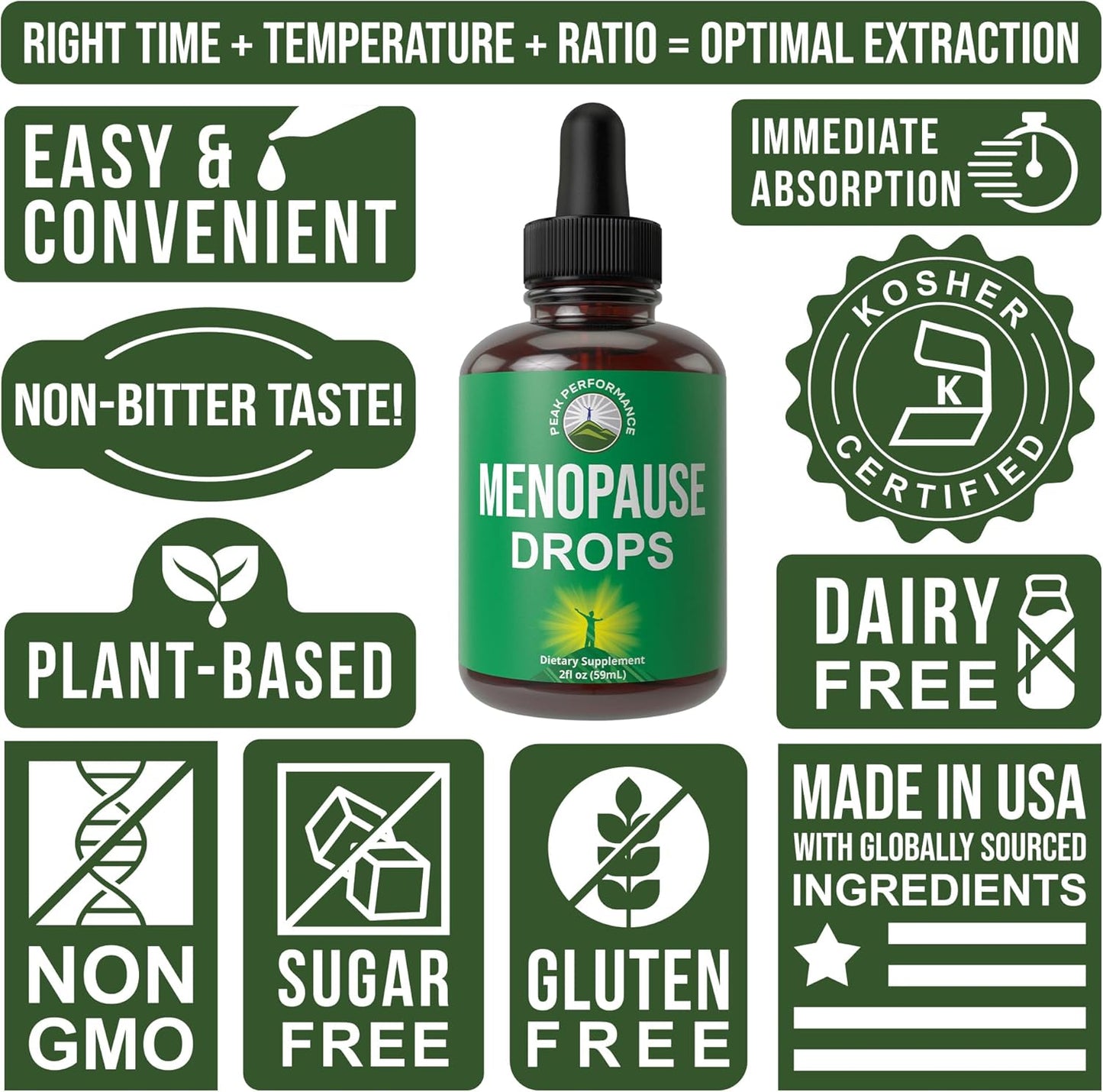 Menopause Relief Liquid Drops with 7 Herbal Ingredients for Hot Flashes - Vegan and Sugar-Free Women's Support
