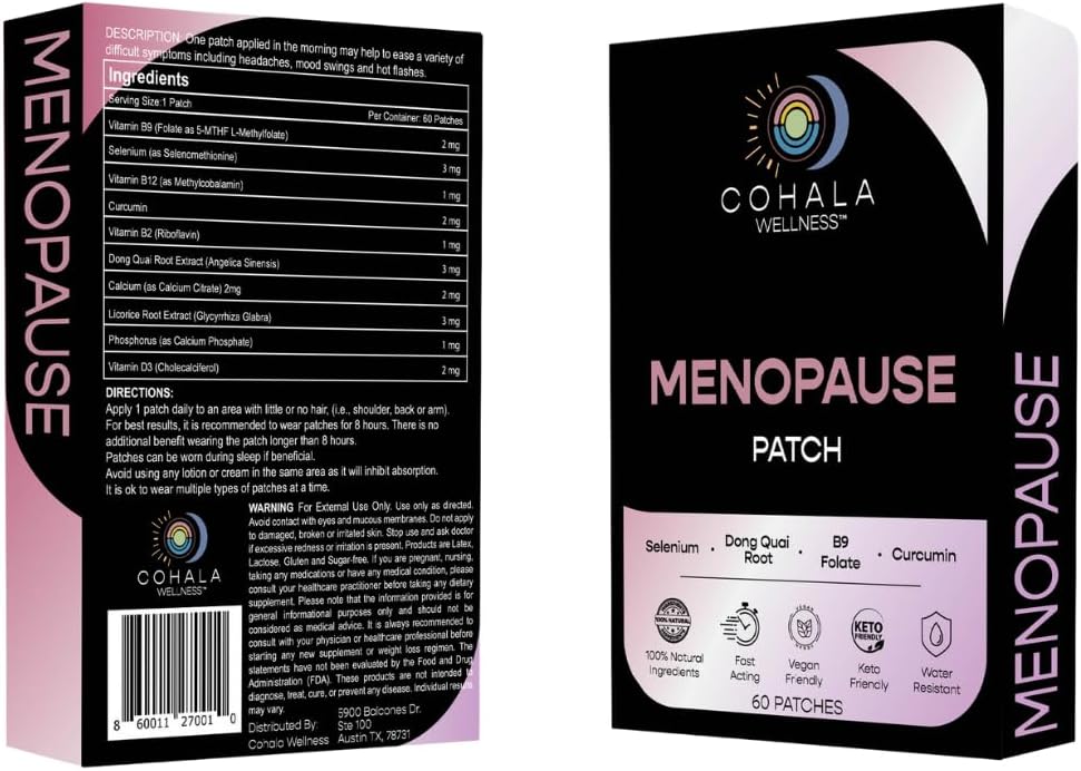 Menopause Relief Patch with Dong Quai Root, Selenium, Curcumin, Folate - 60 Day Supply