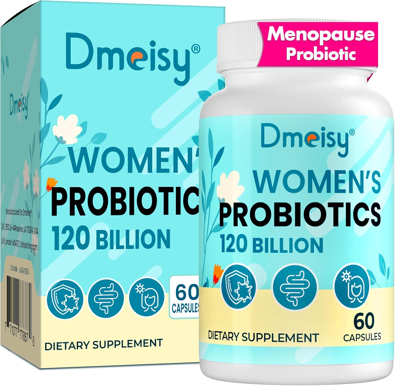 Menopause Relief Probiotic Supplement for Women - 120 Billion CFU, 13-in-1 Herbs Complex for Hormone Balance, Hot Flashes, Night Sweats, Mood Swings, Gut & Immunity Support - 60 Capsules
