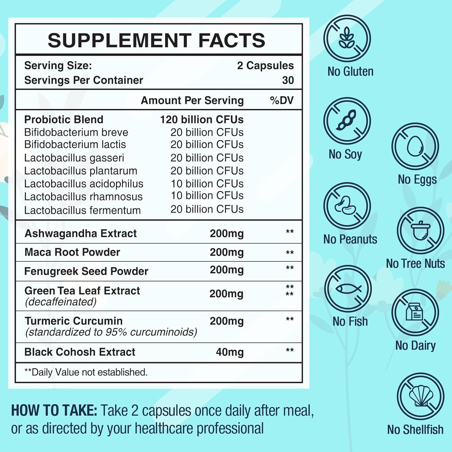 Menopause Relief Probiotic Supplement for Women - 120 Billion CFU, 13-in-1 Herbs Complex for Hormone Balance, Hot Flashes, Night Sweats, Mood Swings, Gut & Immunity Support - 60 Capsules