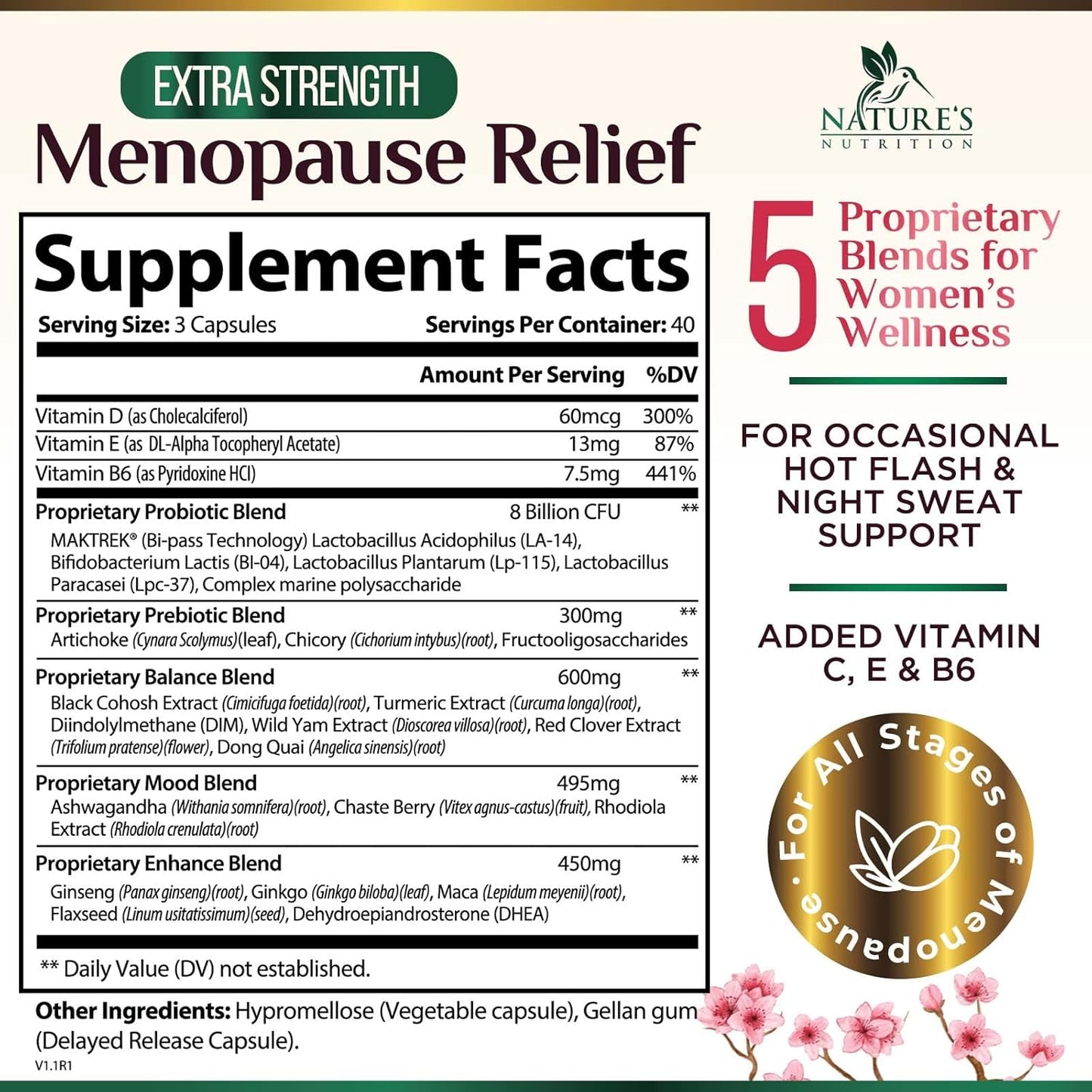 Menopause Relief Probiotics for Women with Black Cohosh & PH Balance - 120 Capsules