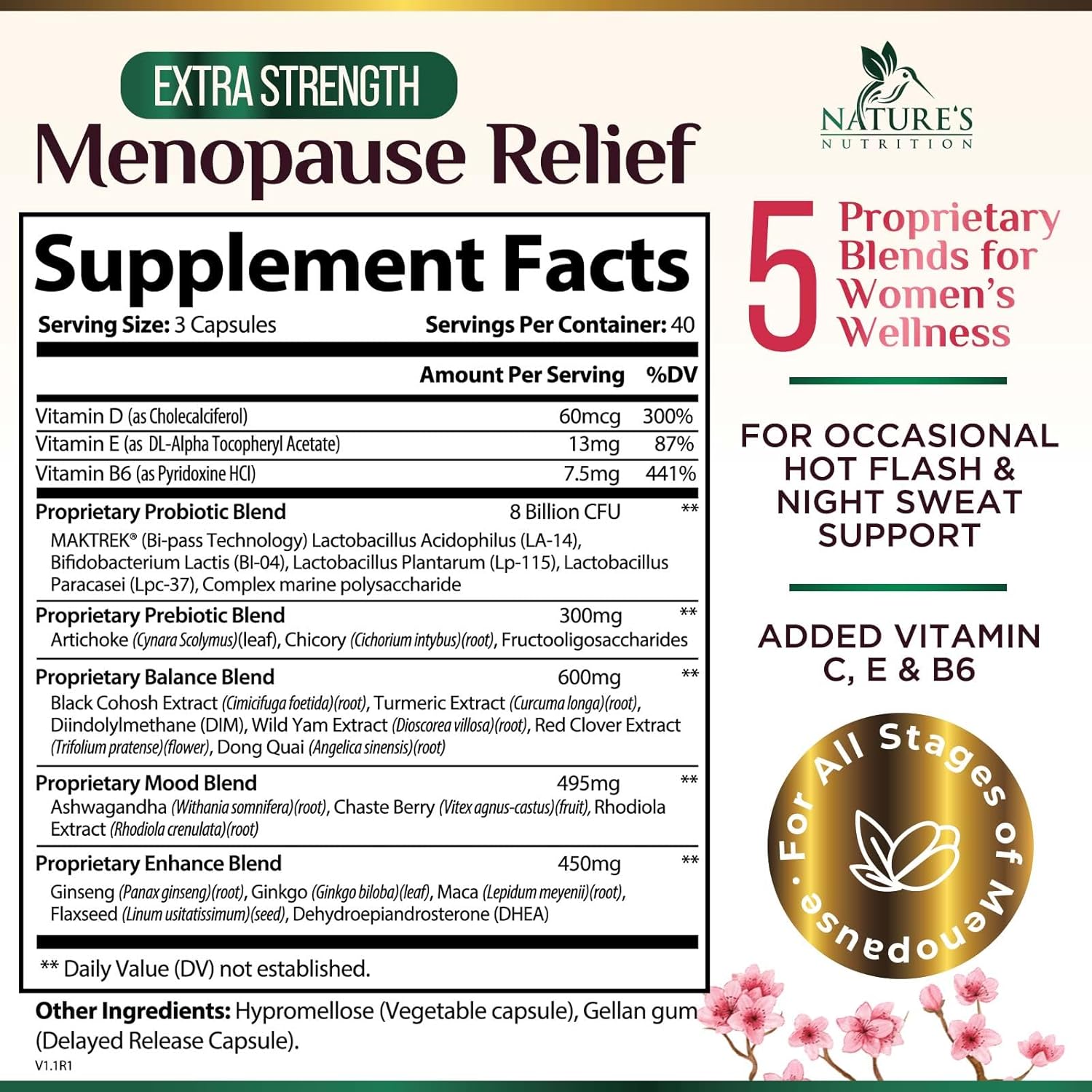 Menopause Relief Probiotics for Women with Black Cohosh & PH Balance - 120 Capsules