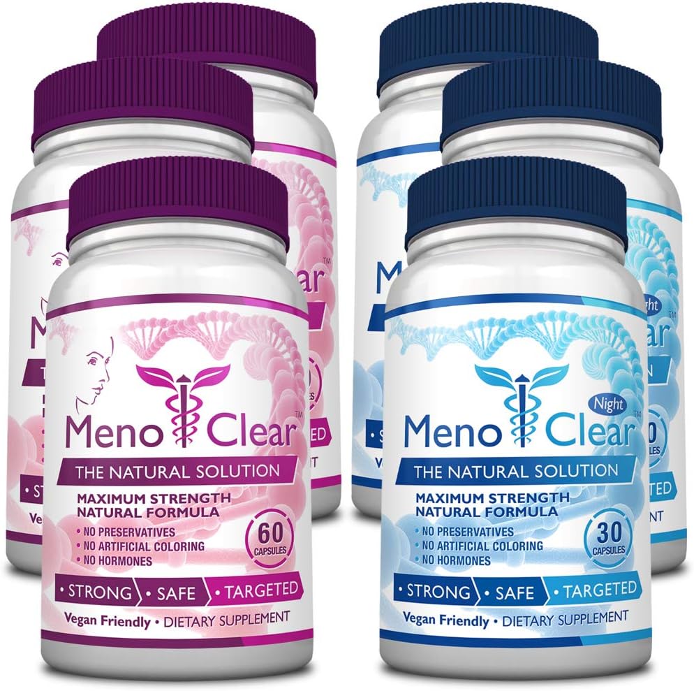 Menopause Relief Supplement for Hot Flashes, Mood Swings - Maximum Strength Day & Night Support - 6 Bottles - 100% Natural Blend