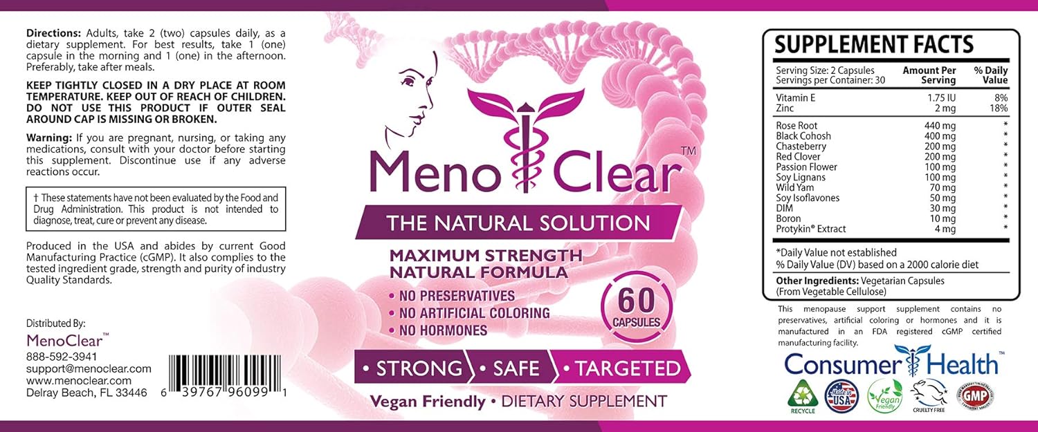 Menopause Relief Supplement for Hot Flashes, Mood Swings - Maximum Strength Day & Night Support - 6 Bottles - 100% Natural Blend