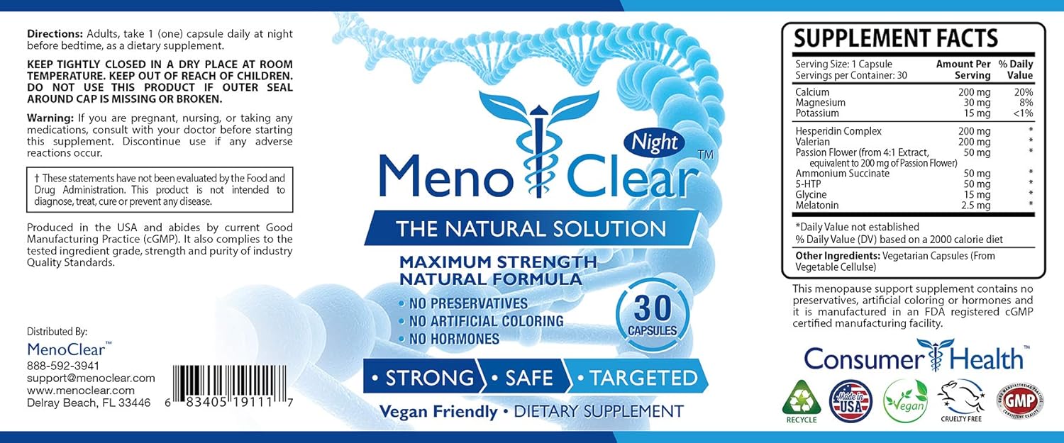 Menopause Relief Supplement for Hot Flashes, Mood Swings - Maximum Strength Day & Night Support - 6 Bottles - 100% Natural Blend