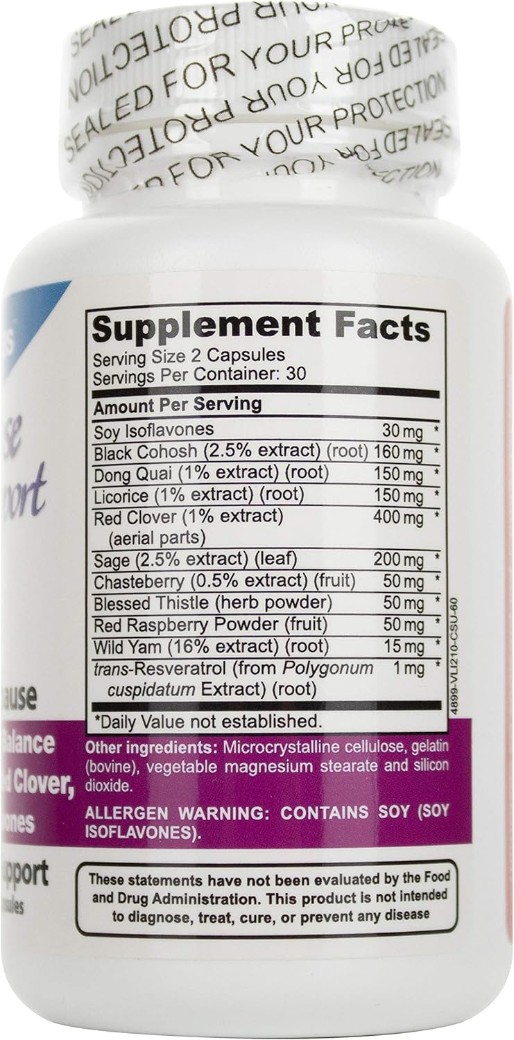 Menopause Relief Supplement for Hot Flashes, Night Sweats, Mood Swings - 60 Count