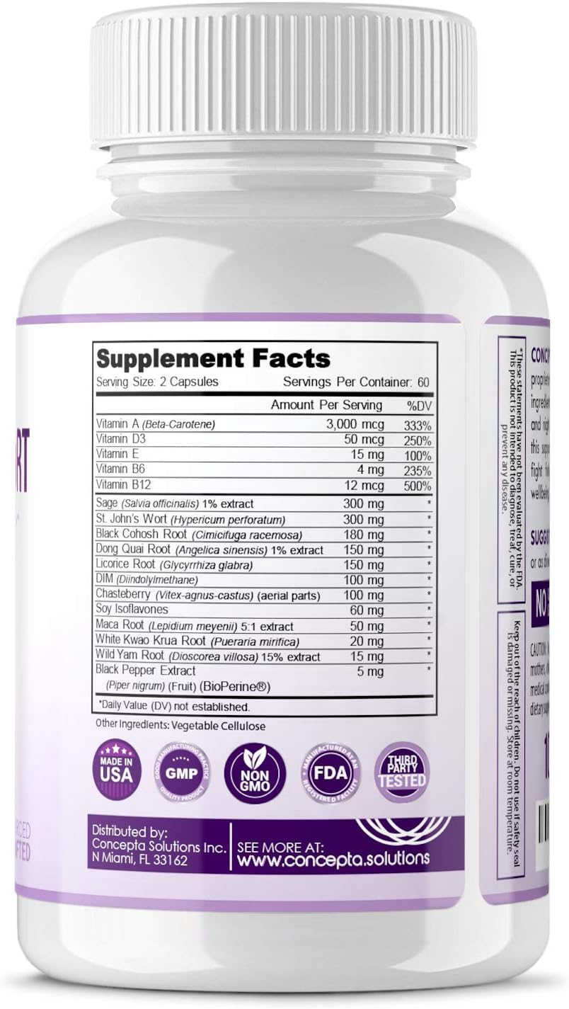 Menopause Relief Supplement for Weight Management - Natural Support for Hormonal Balance, Energy, Hot Flashes, Cold Sweats, Mood Swings - 120 Capsules