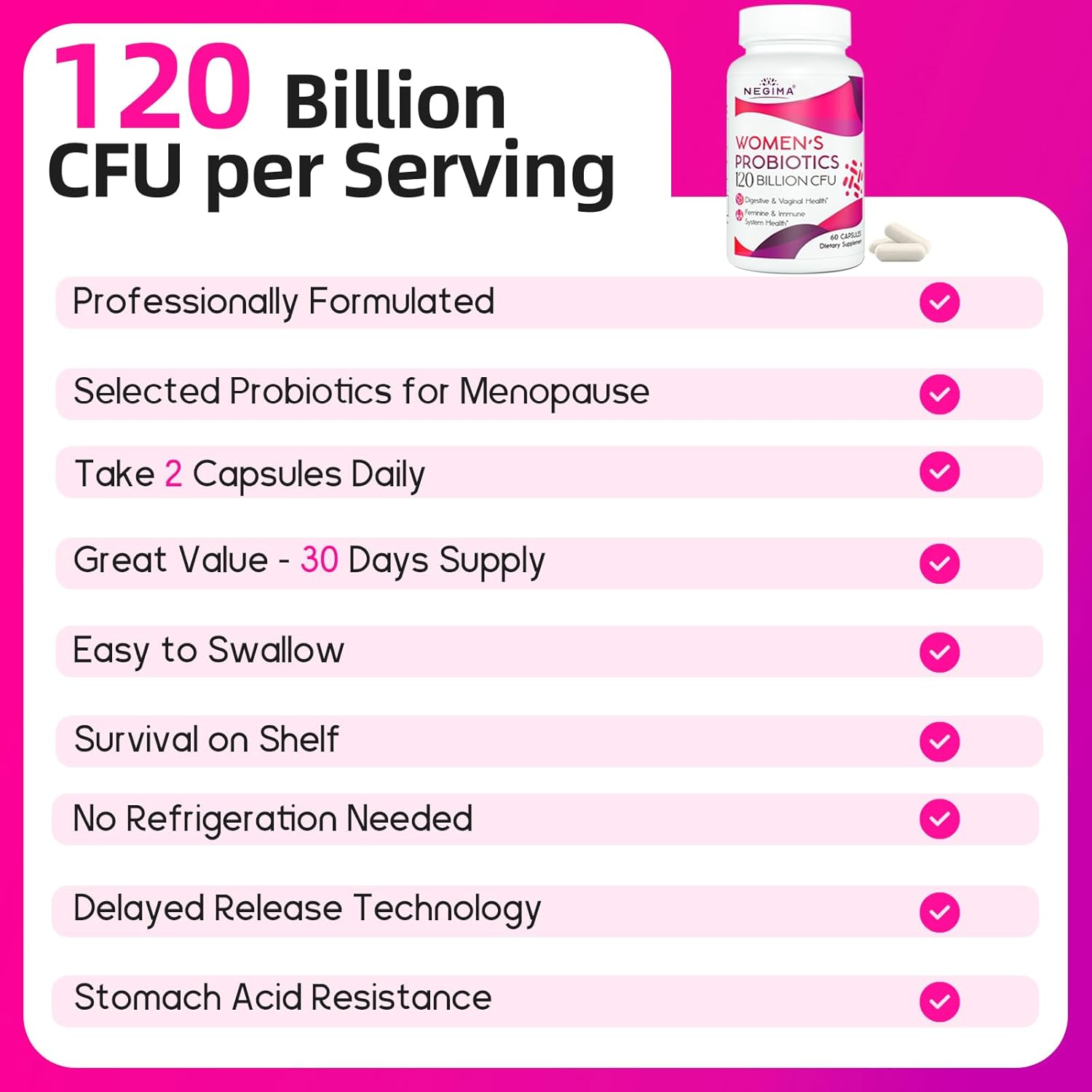 Menopause Relief Supplement with 120 Billion CFUs Probiotics & 13-in-1 Herbs Complex - 60 Capsules