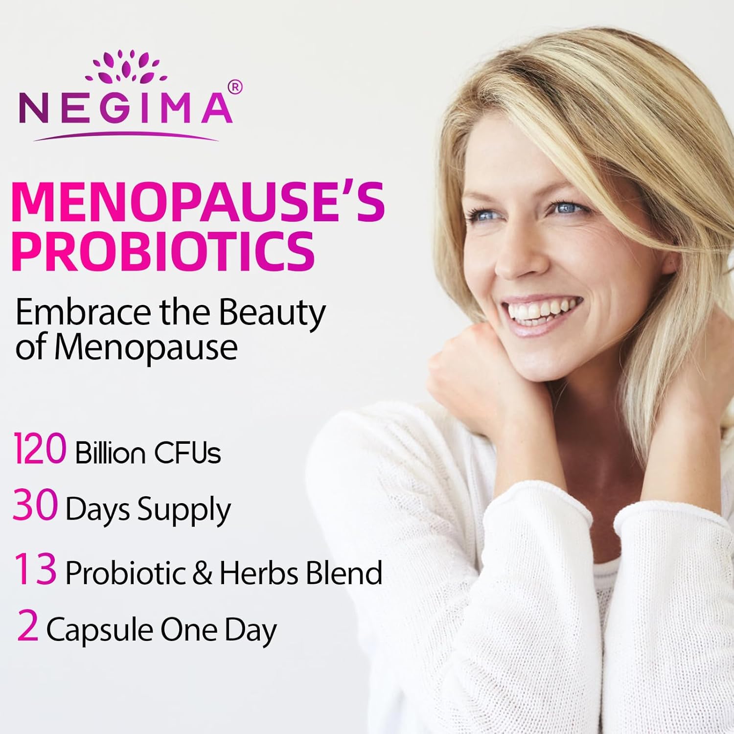 Menopause Relief Supplement with 120 Billion CFUs Probiotics & 13-in-1 Herbs Complex - 60 Capsules