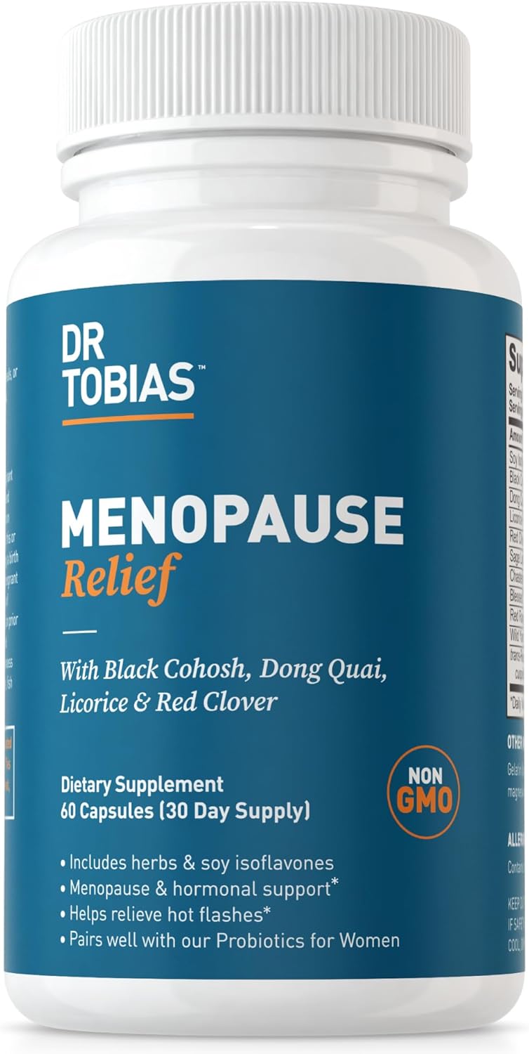 Menopause Relief Supplement with Black Cohosh, Soy Isoflavones, Don Quai - Hot Flash & Night Sweats Relief - Non-GMO Women's Menopause Supplements, 60 Capsules