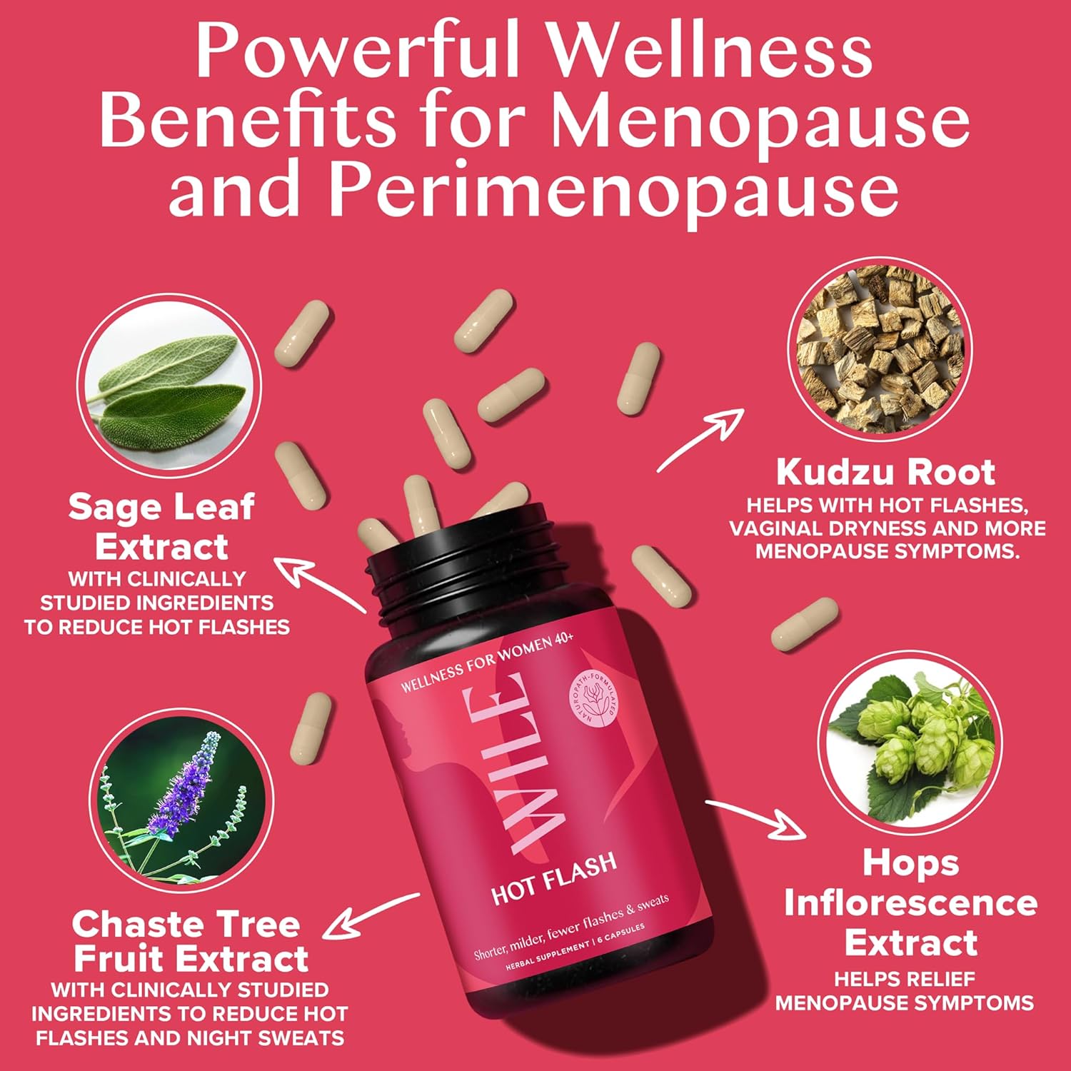 Menopause Relief Supplements for Women - Kudzu Root for Hot Flashes & Night Sweats - Premenopause Support for Stress & Hormone Balance - 30 Servings