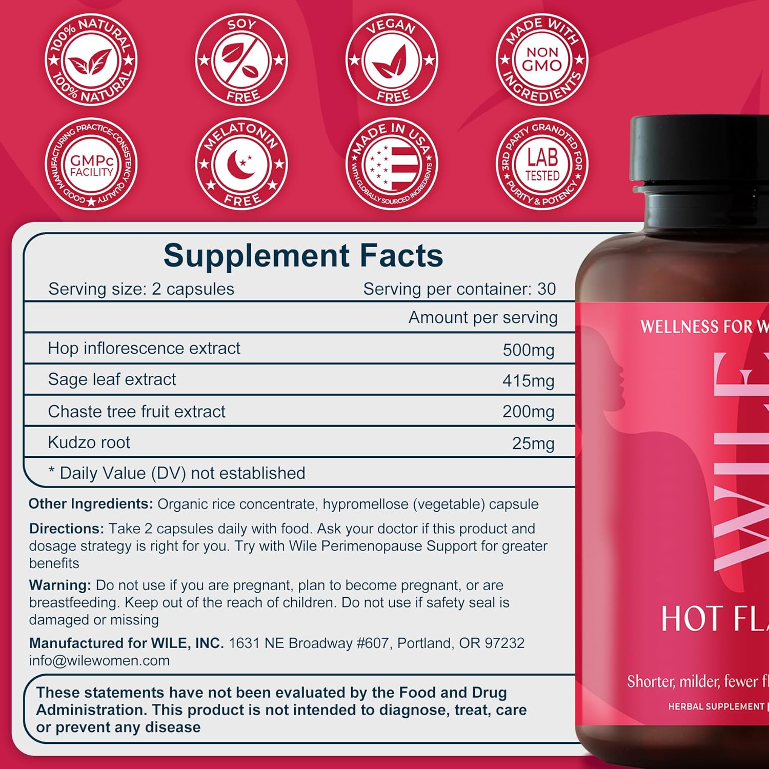 Menopause Relief Supplements for Women - Kudzu Root for Hot Flashes & Night Sweats - Premenopause Support for Stress & Hormone Balance - 30 Servings