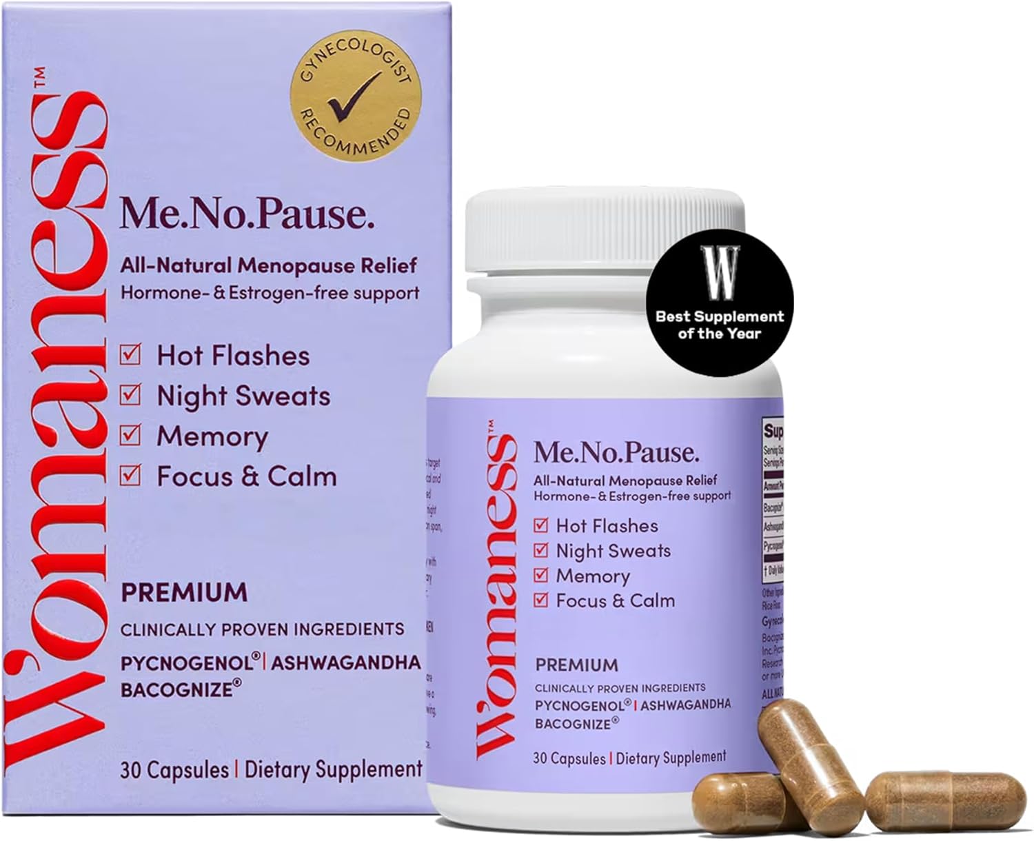 Menopause Relief Supplements for Women - Natural Support for Hot Flashes, Night Sweats, Vaginal Dryness, Brain Fog & Mood - Hormone & Estrogen-Free - 30 Capsules