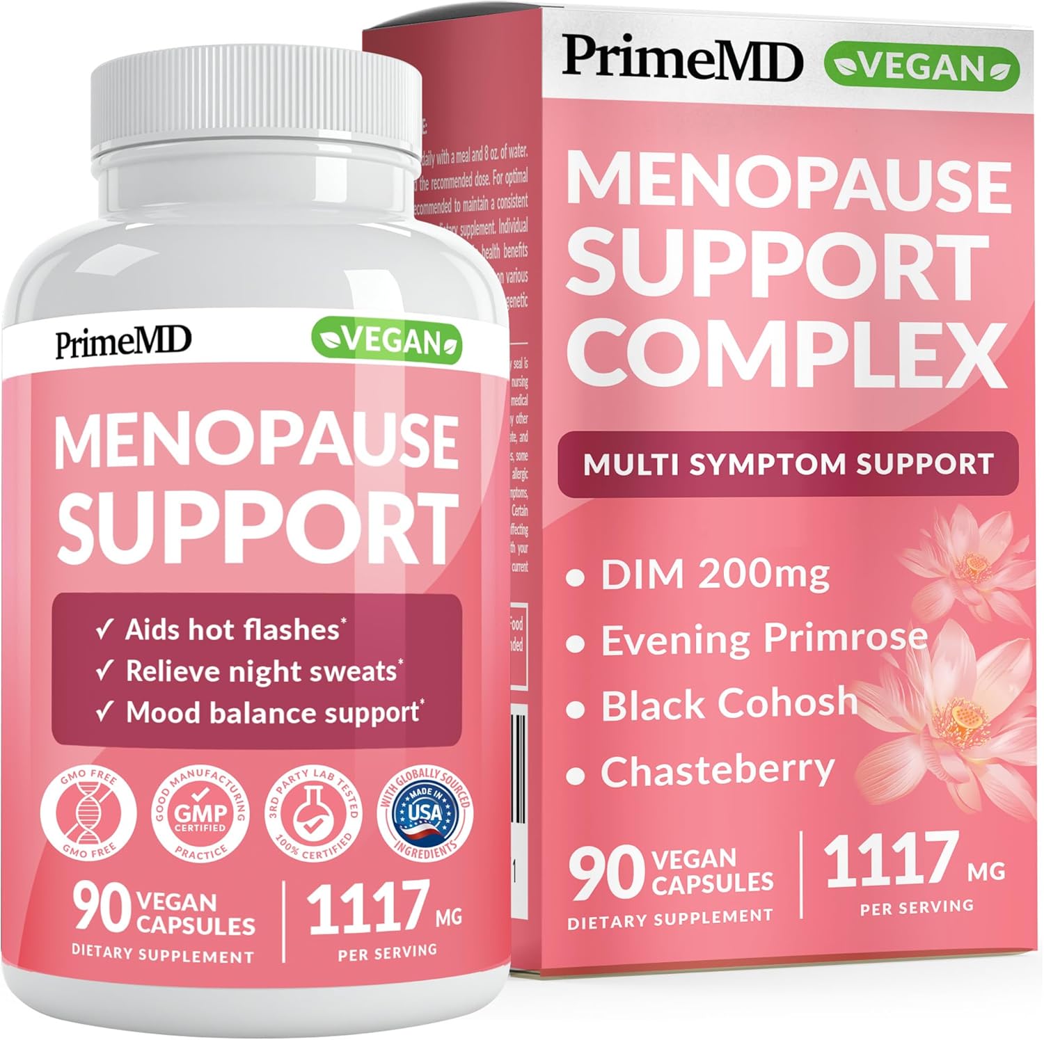 Menopause Relief Supplements with DIM and Estrogen - 20-in-1 Blend for Hot Flashes with Black Cohosh, Evening Primrose, and Chasteberry - 90 Capsules