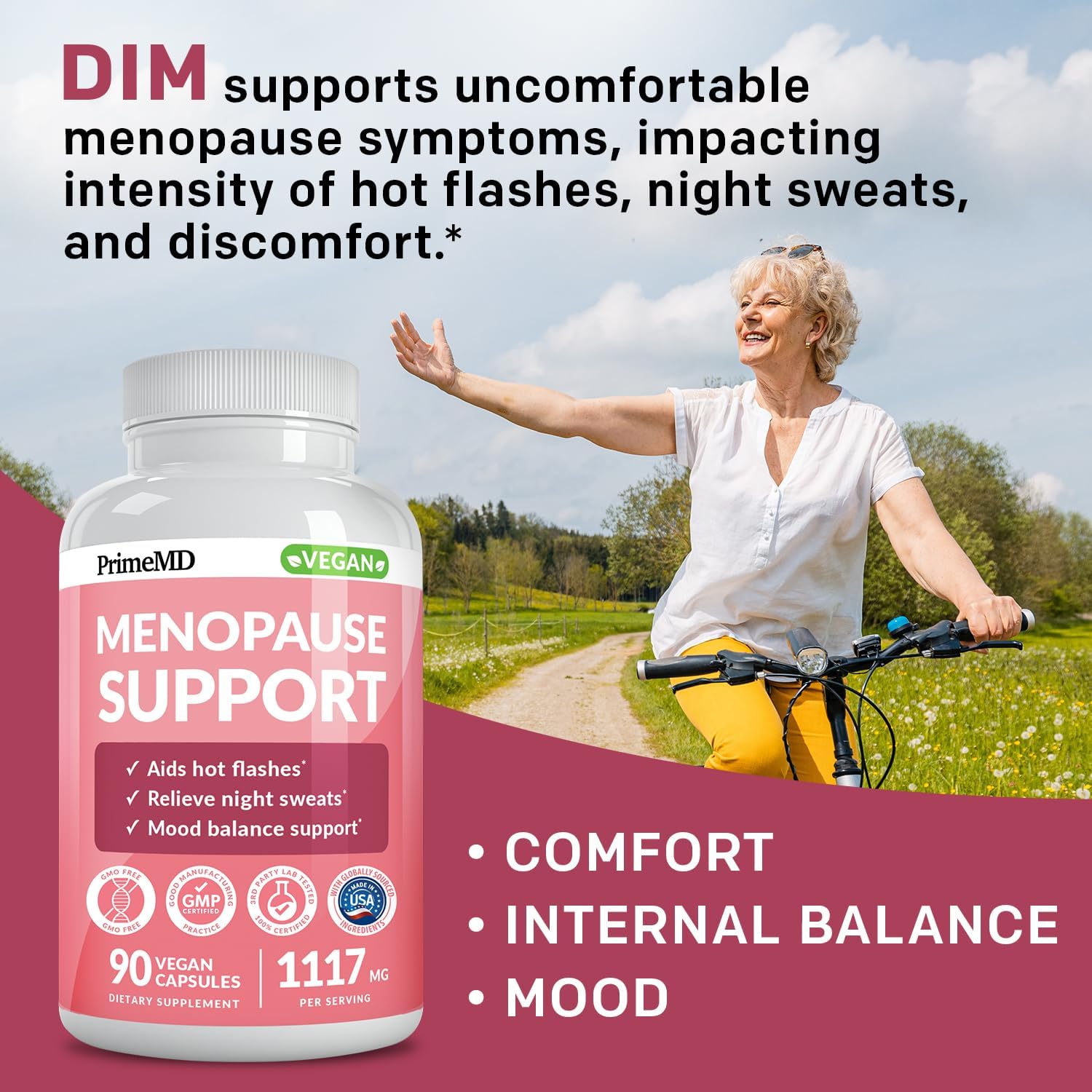 Menopause Relief Supplements with DIM and Estrogen - 20-in-1 Blend for Hot Flashes with Black Cohosh, Evening Primrose, and Chasteberry - 90 Capsules