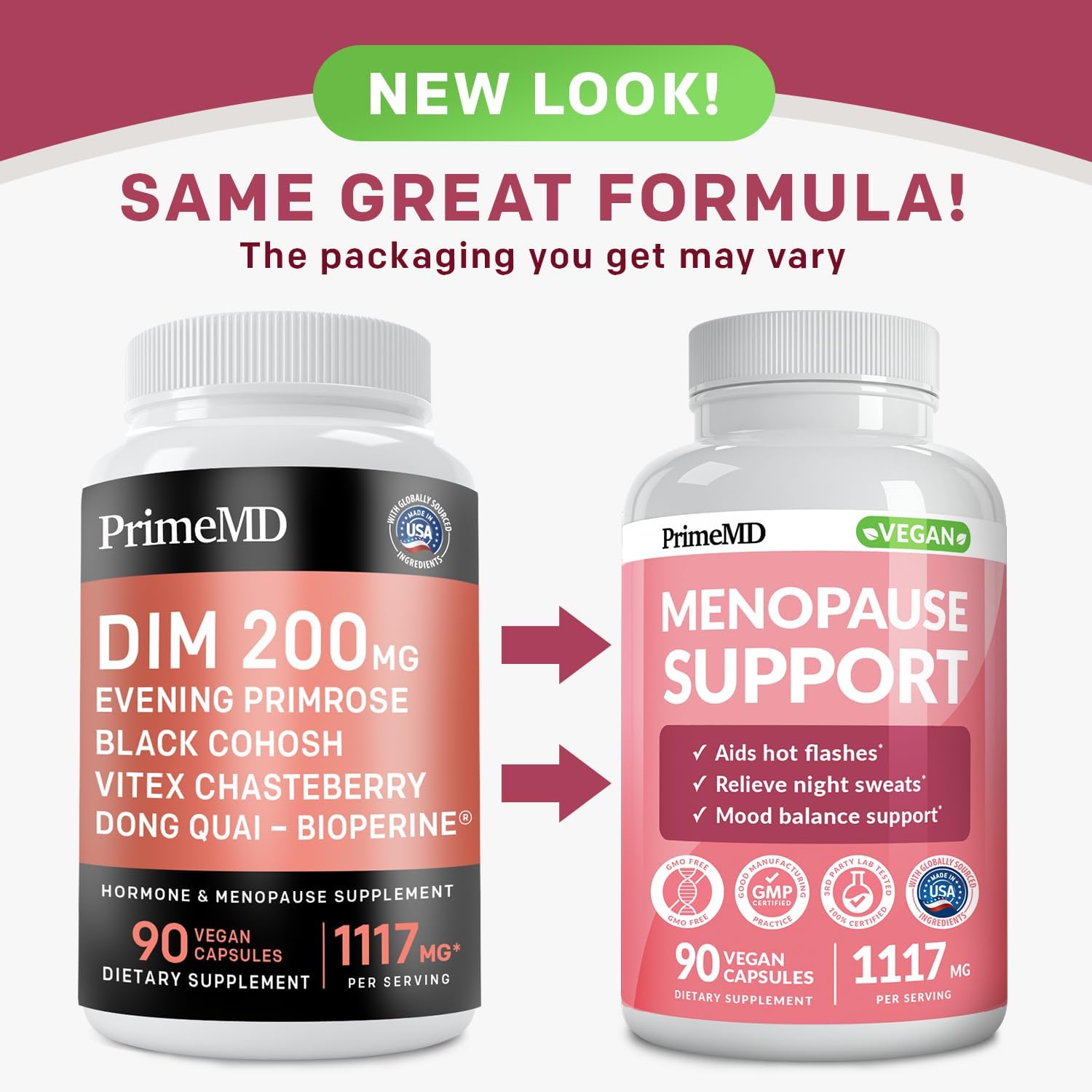 Menopause Relief Supplements with DIM and Estrogen - 20-in-1 Blend for Hot Flashes with Black Cohosh, Evening Primrose, and Chasteberry - 90 Capsules